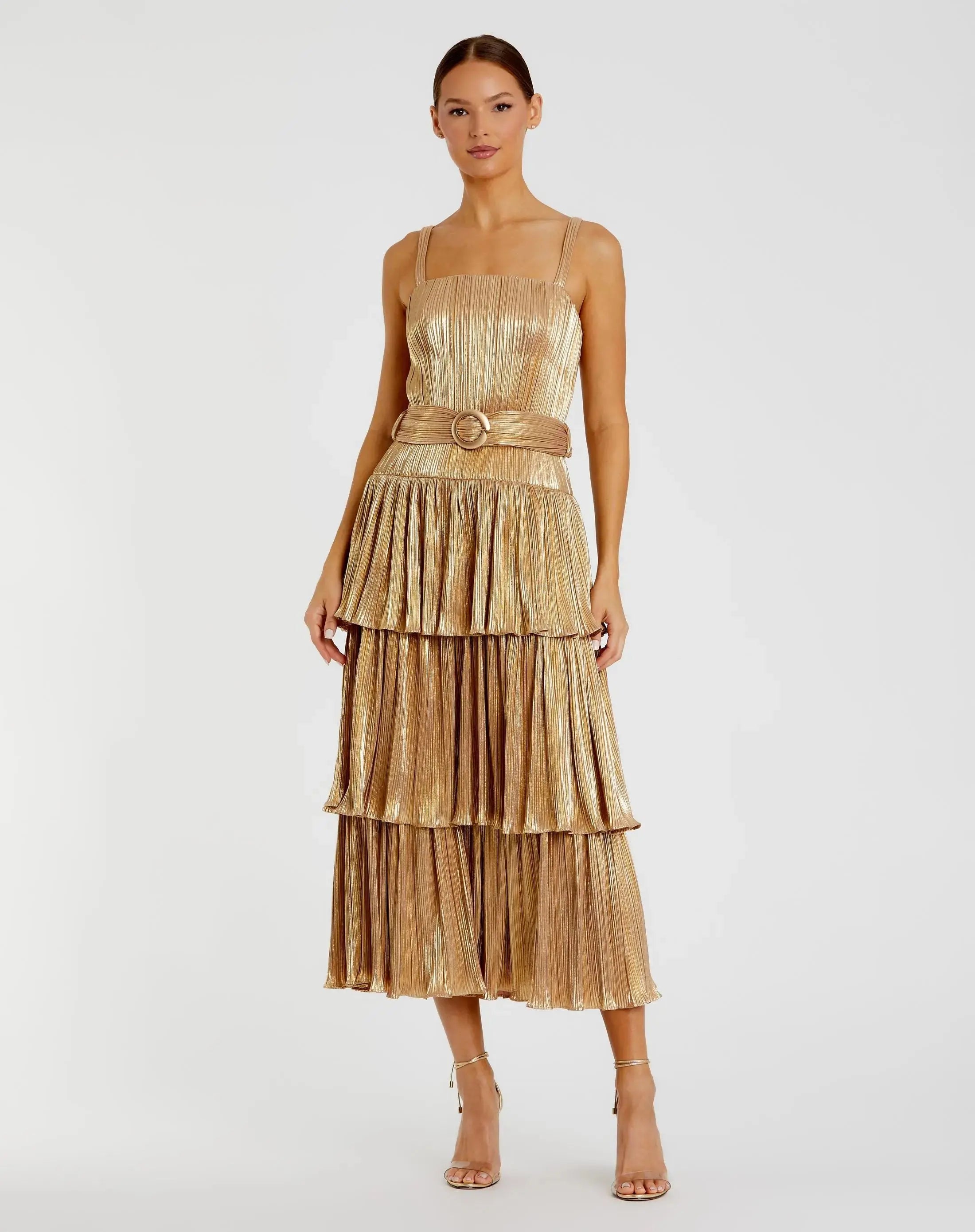 Gold Ruffle Tiered Buckle Detail Dress - FINAL SALE-Myartka