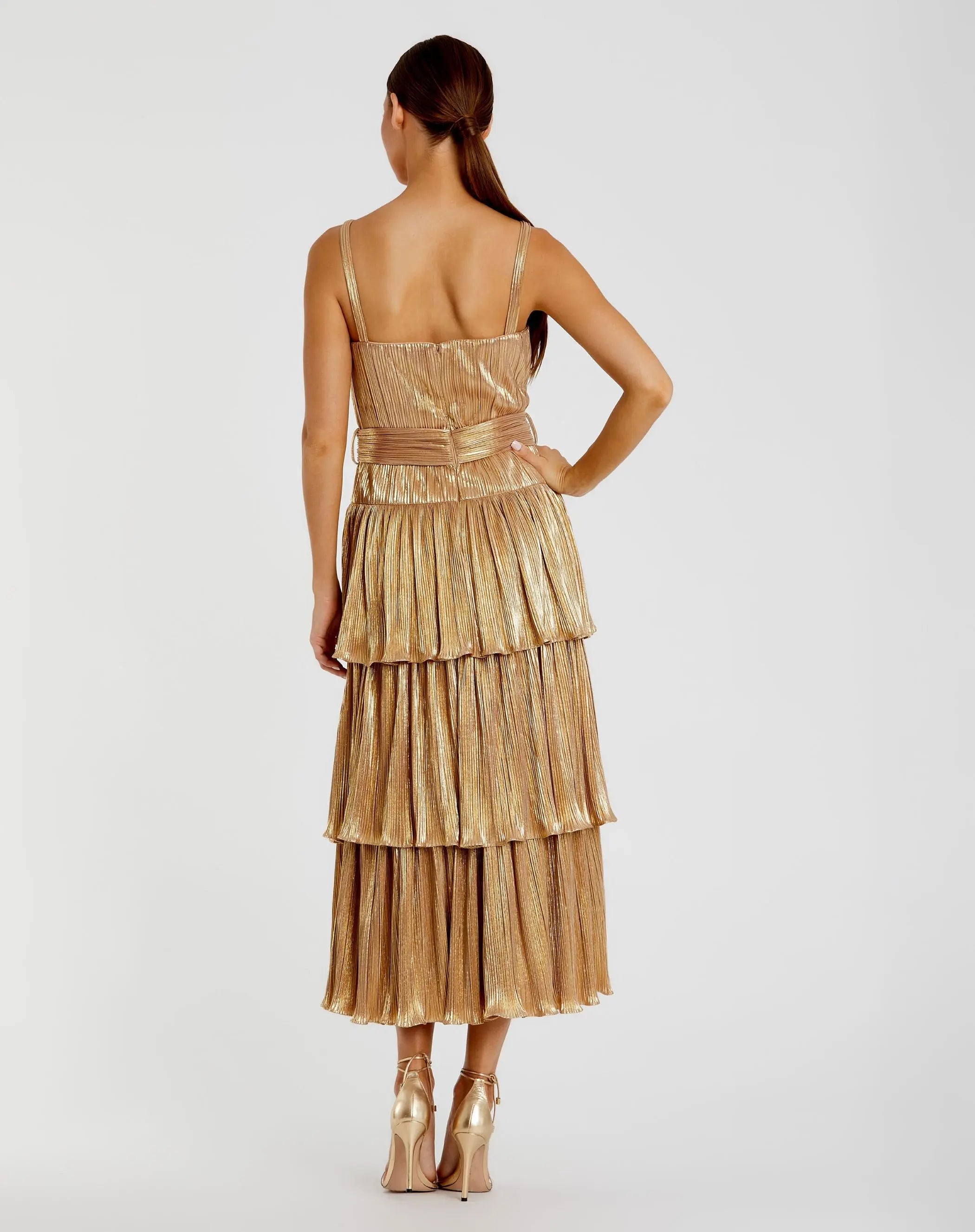 Gold Ruffle Tiered Buckle Detail Dress - FINAL SALE-Myartka