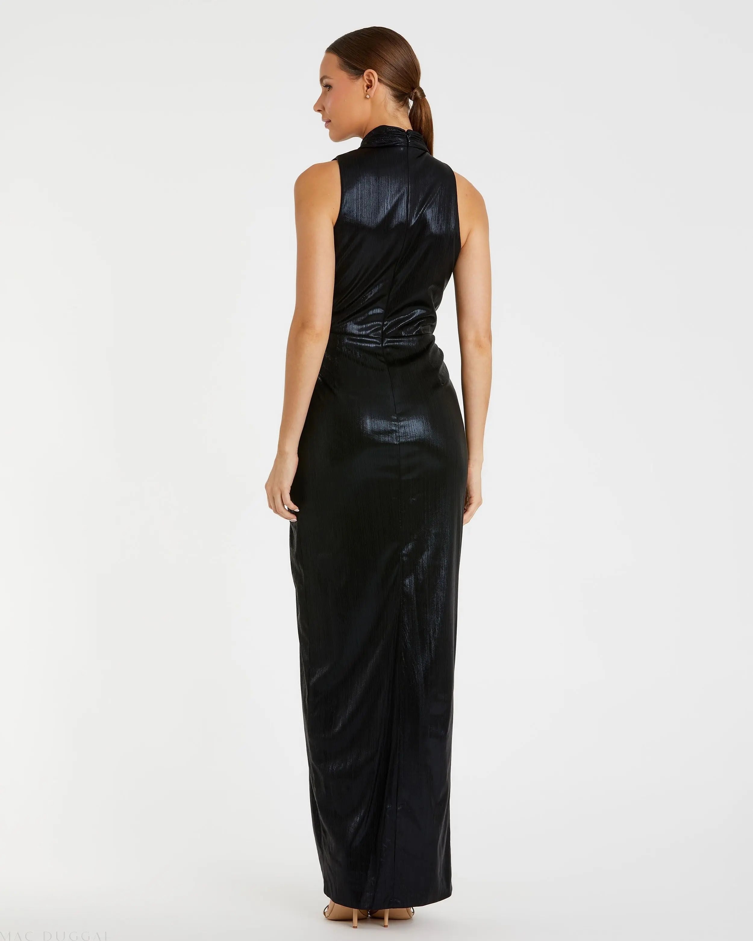 Black High Neck Sleeveless Gown-Myartka