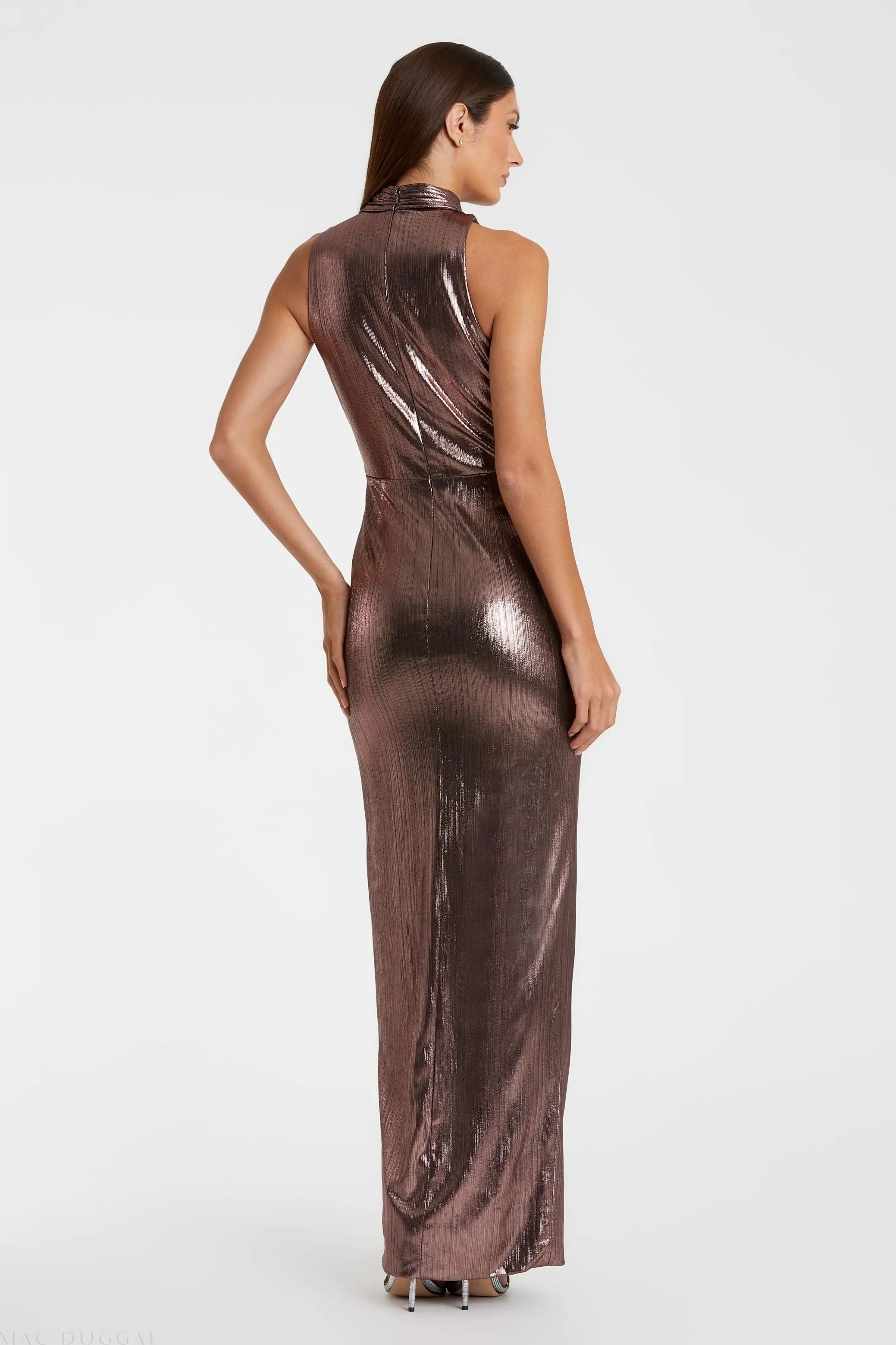 Brown High Neck Sleeveless Gown-Myartka