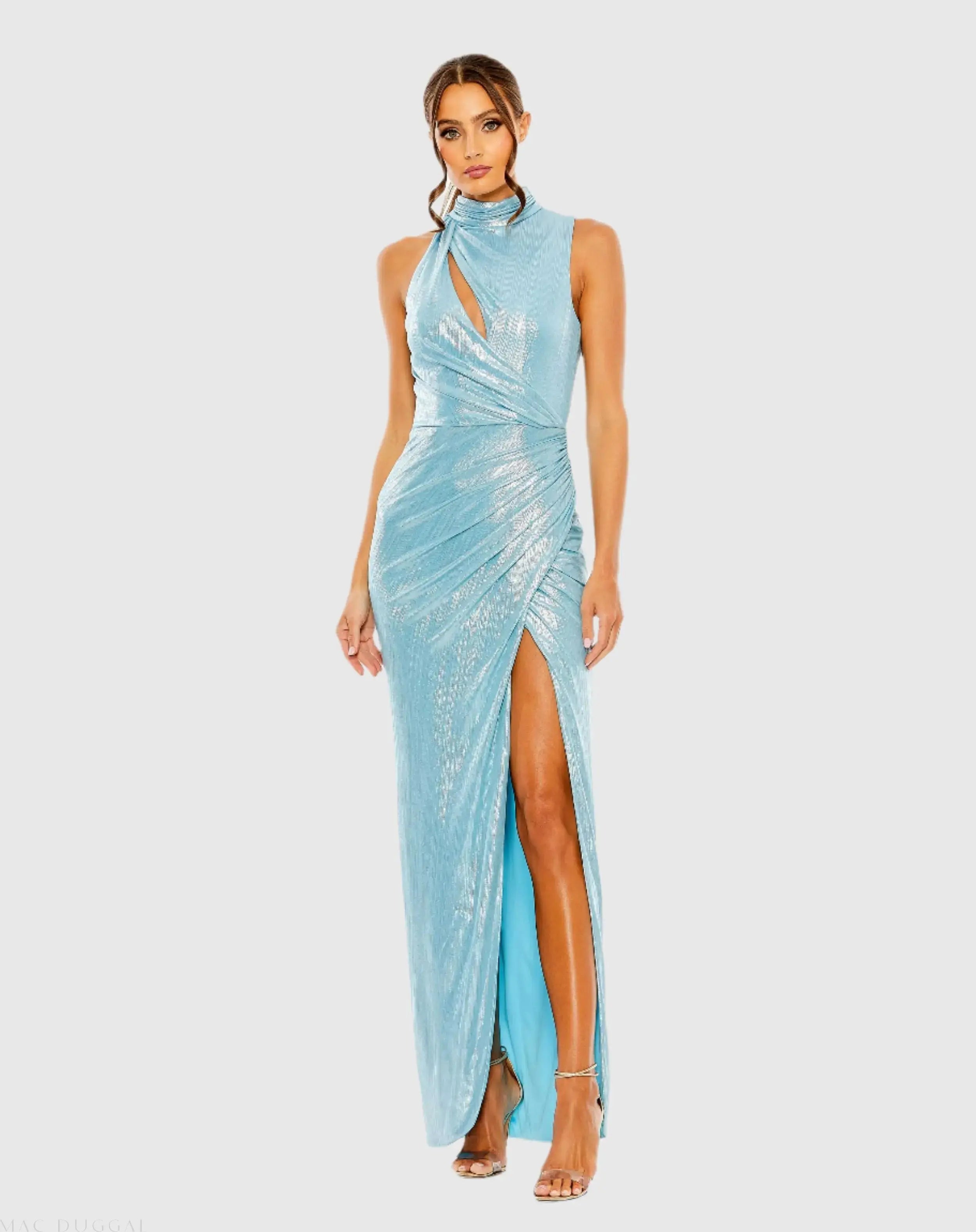 Blue High Neck Sleeveless Gown - FINAL SALE-Myartka