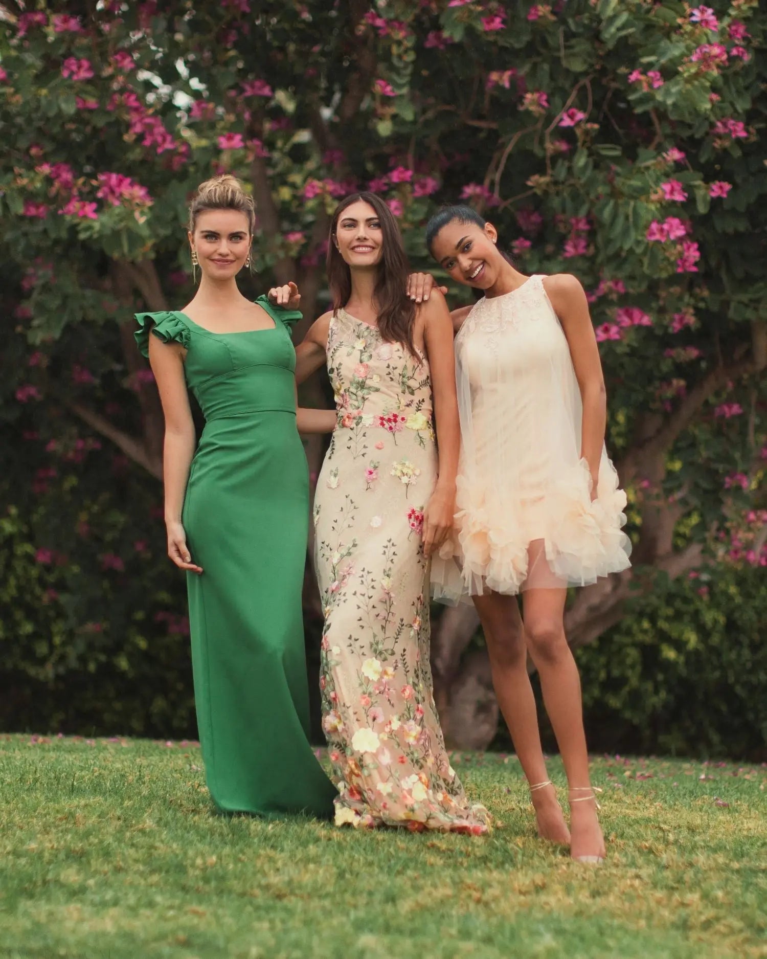 Green Ruffle Cap Sleeve Open Back Column Gown-Myartka