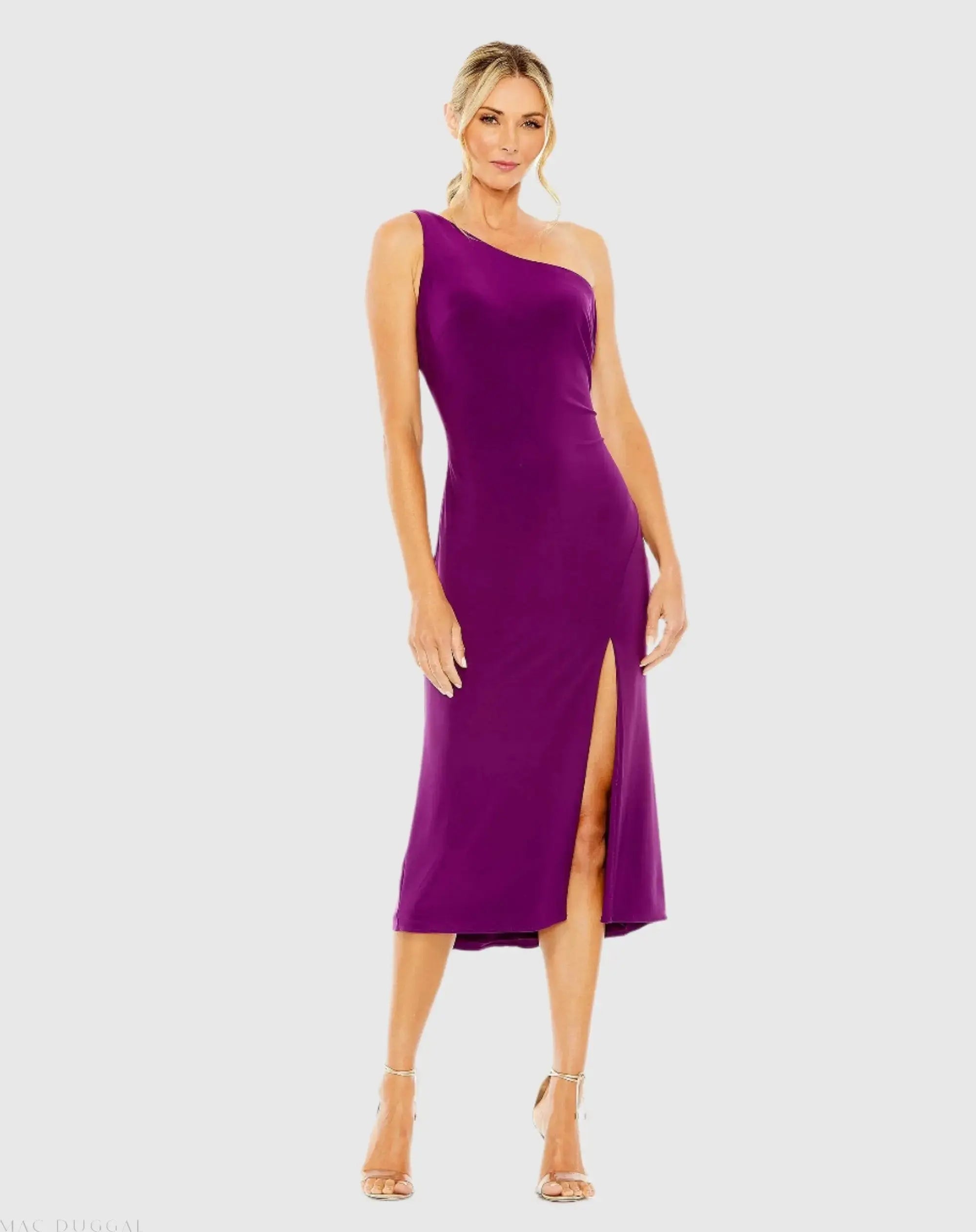 Purple One Shoulder Cowl Back Jersey Midi Dress-Myartka