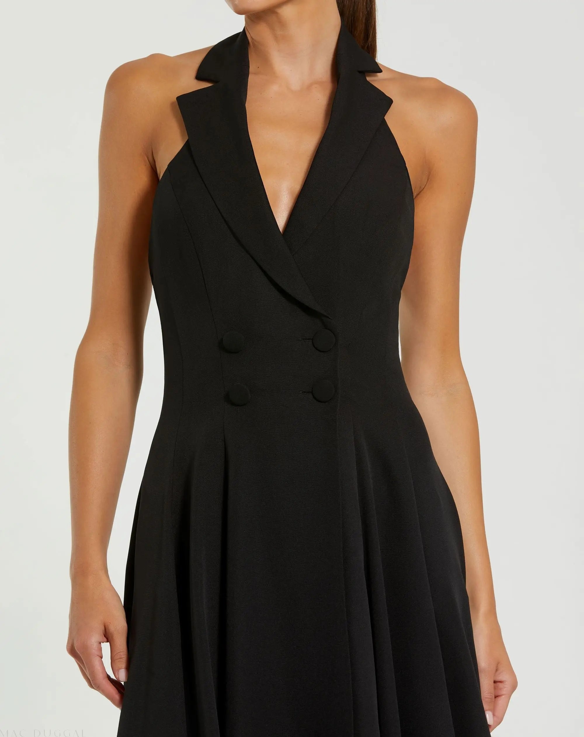 Black Halter Neck Sleeveless Blazer Midi Dress-Myartka