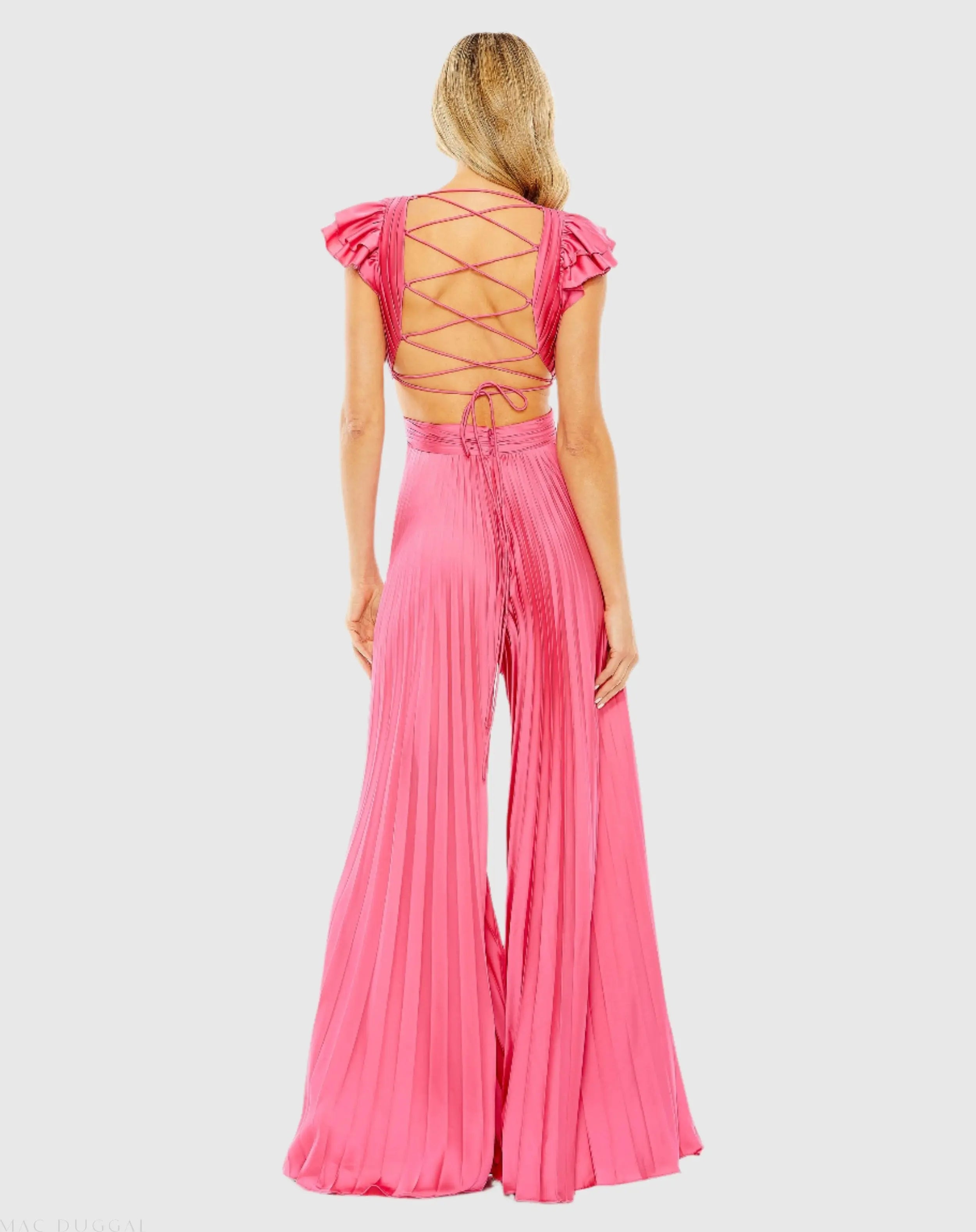 Pink Ruffle Cap Sleeve Cutout Heat Pleated Jumpsuit-Myartka