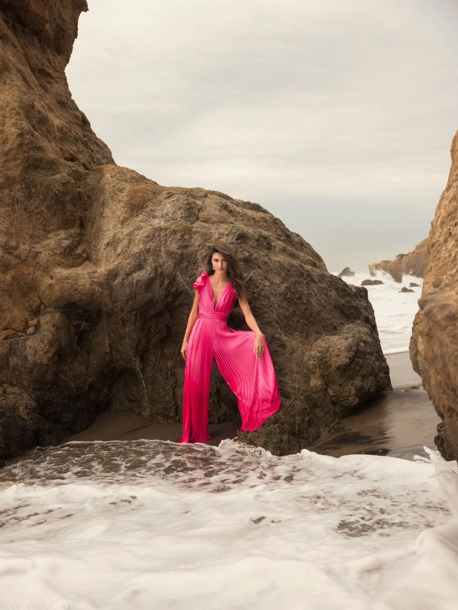 Pink Ruffle Cap Sleeve Cutout Heat Pleated Jumpsuit-Myartka