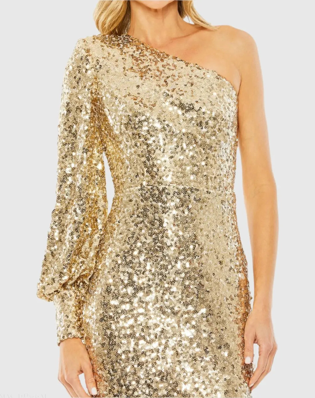 Gold One Sleeve Sequin Mini Dress-Myartka