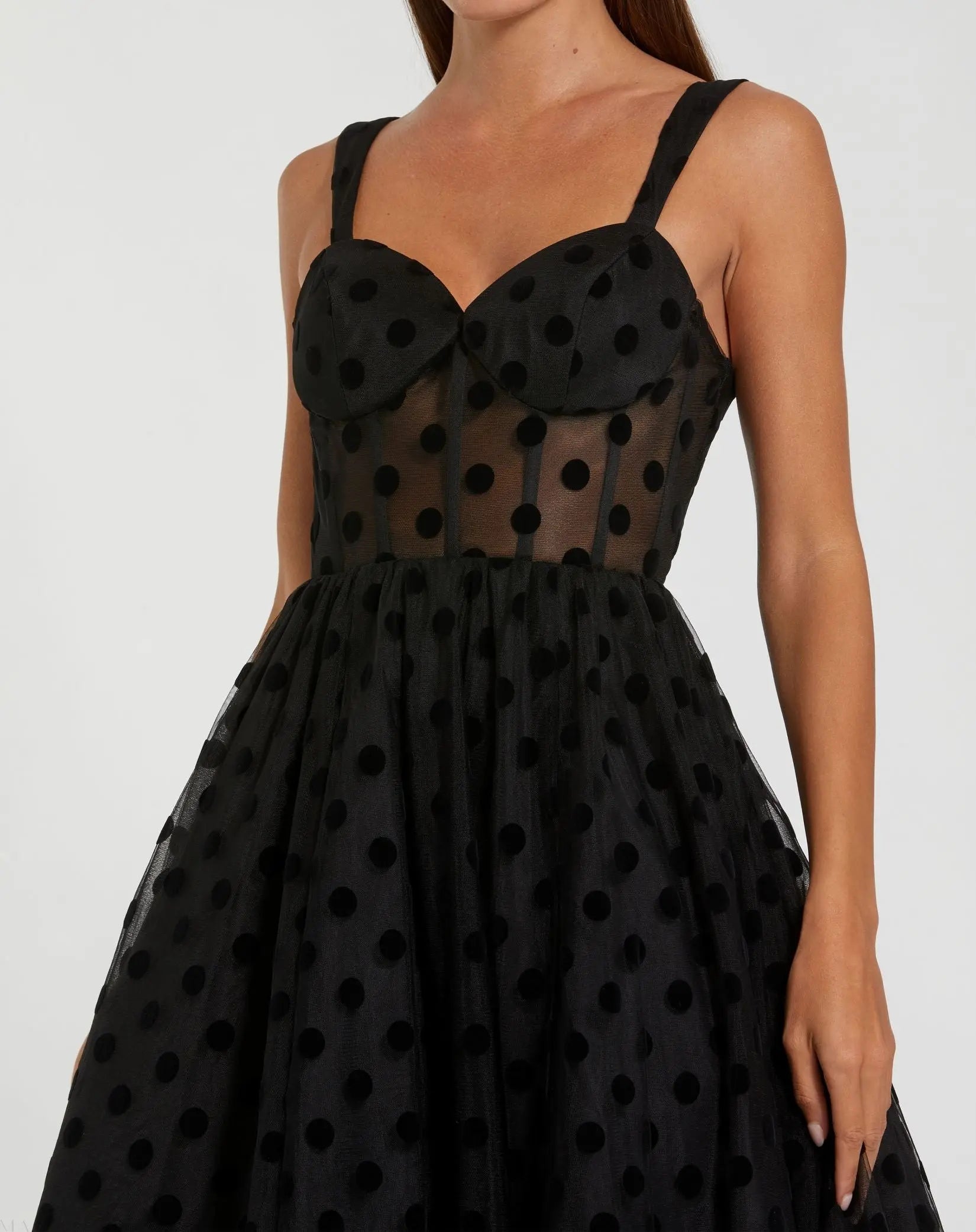 Black Polka Dot Tulle A-Line Midi Dress-Myartka