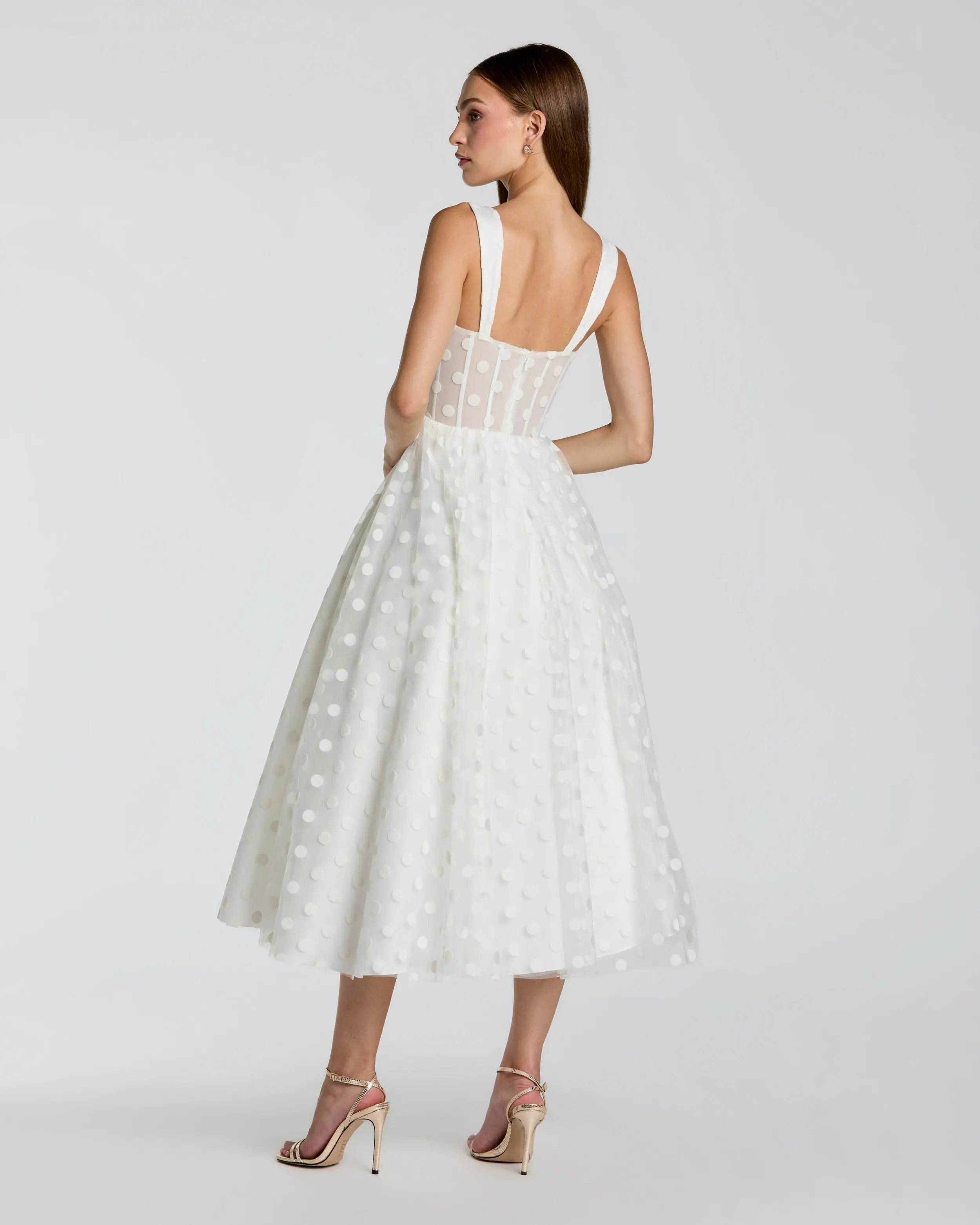 White Polka Dot Tulle A-Line Midi Dress-Myartka