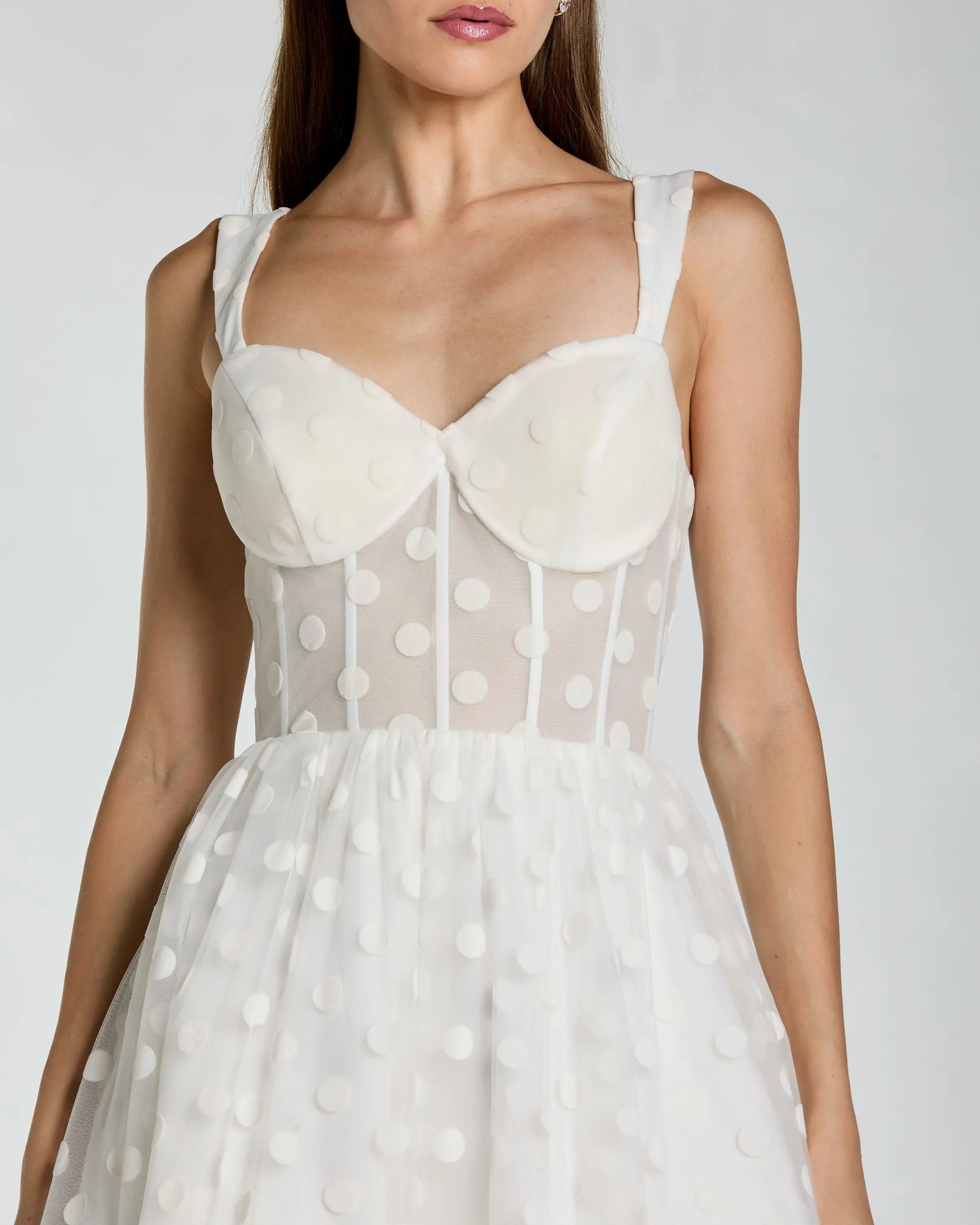 White Polka Dot Tulle A-Line Midi Dress-Myartka