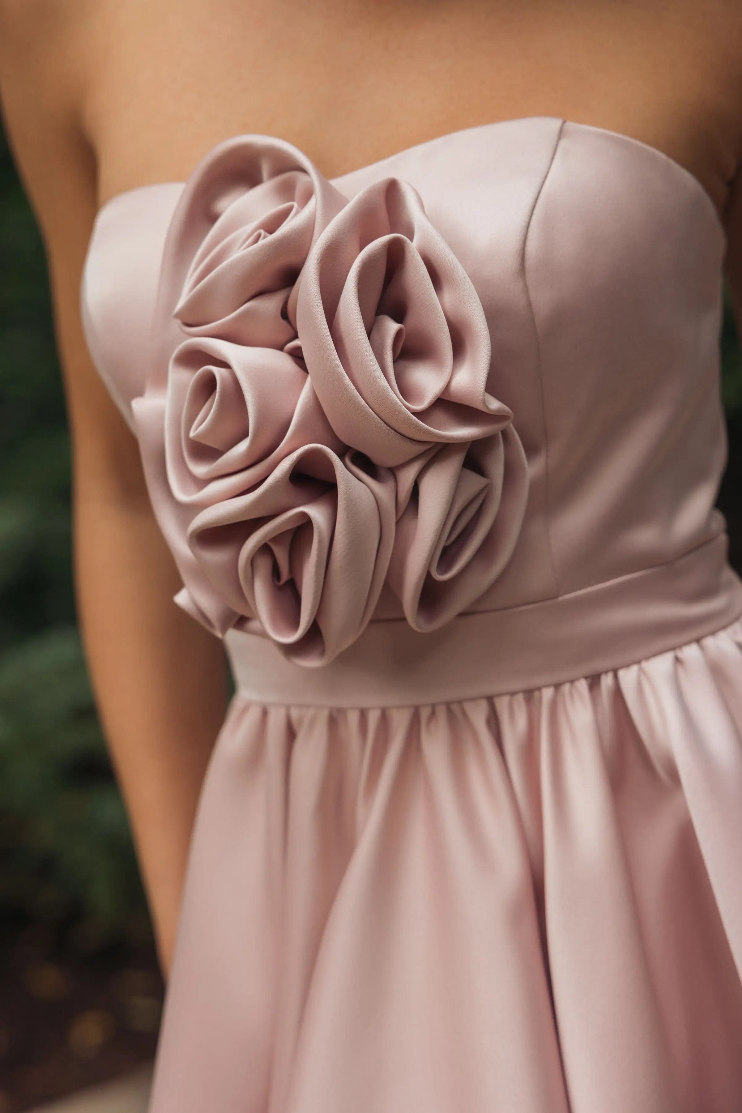 Pink Strapless Satin High Low Gown with Rosettes-Myartka