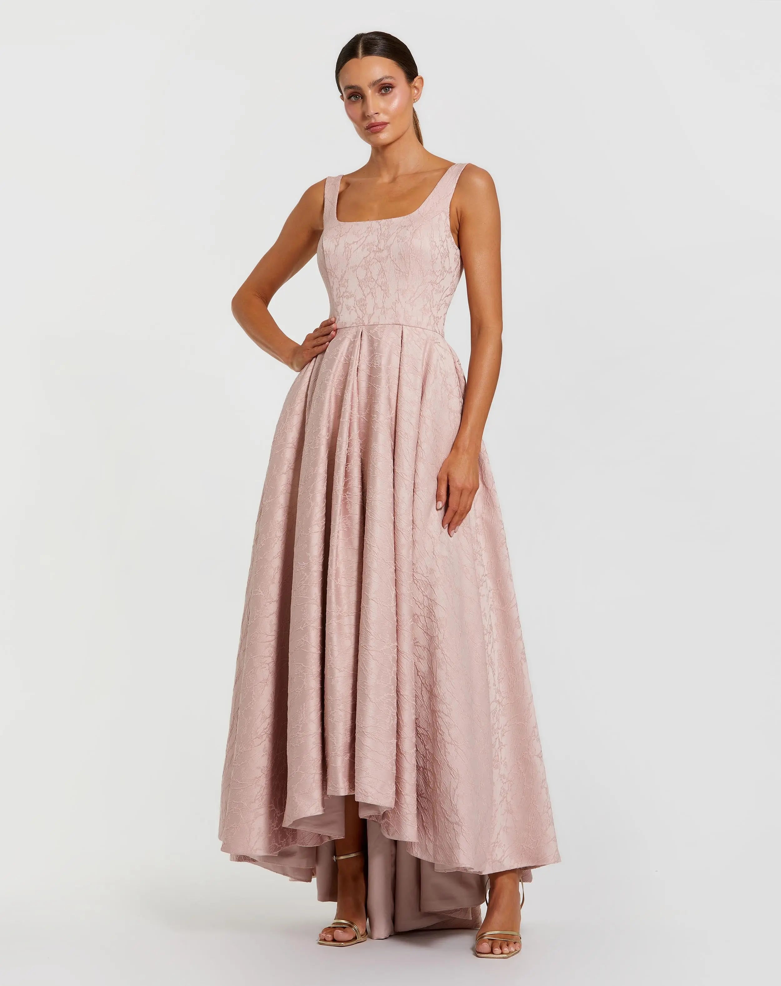 Pink Sleeveless Square Neck High Low Gown-Myartka