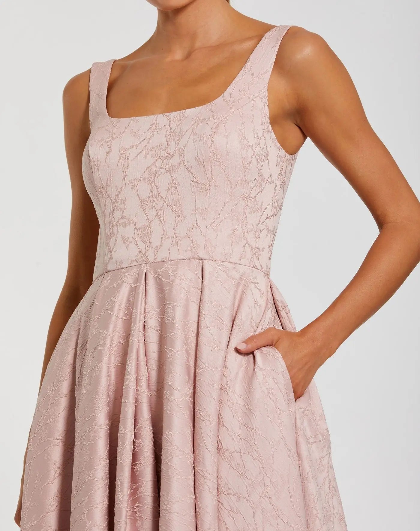 Pink Sleeveless Square Neck High Low Gown-Myartka