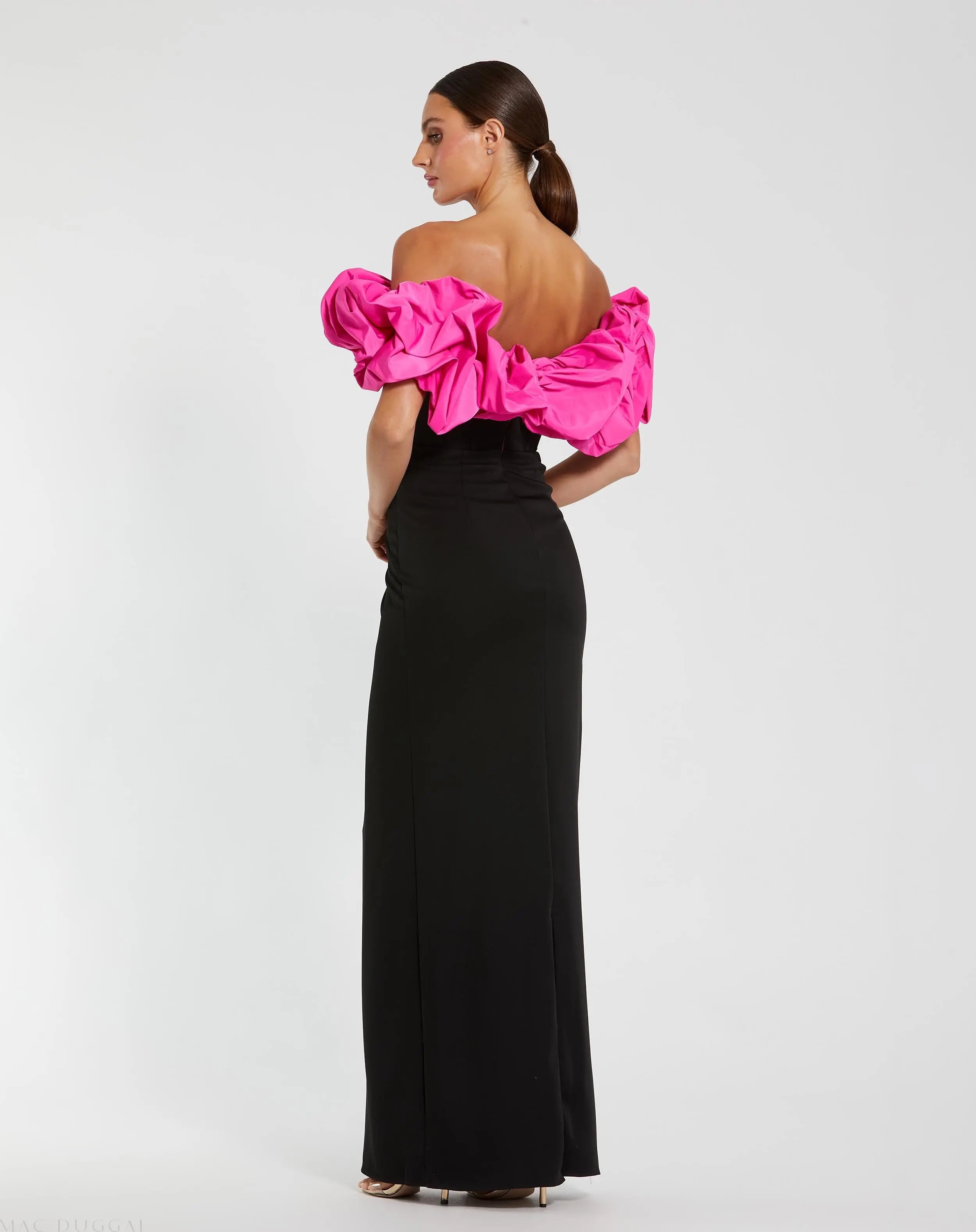 Black Crepe & Faille Off The Shoulder Gown-Myartka