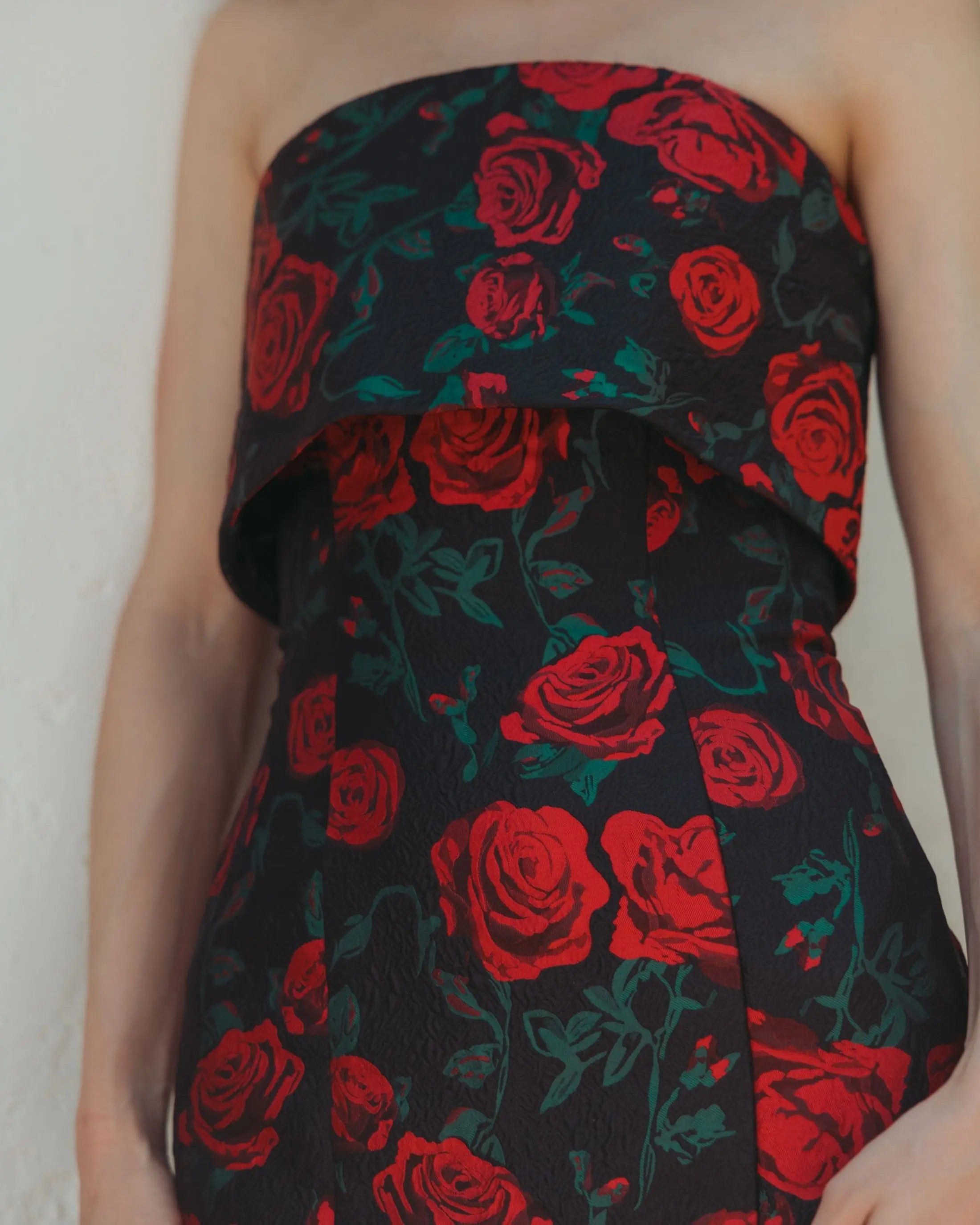 Black Strapless Floral Brocade Mermaid Gown-Myartka