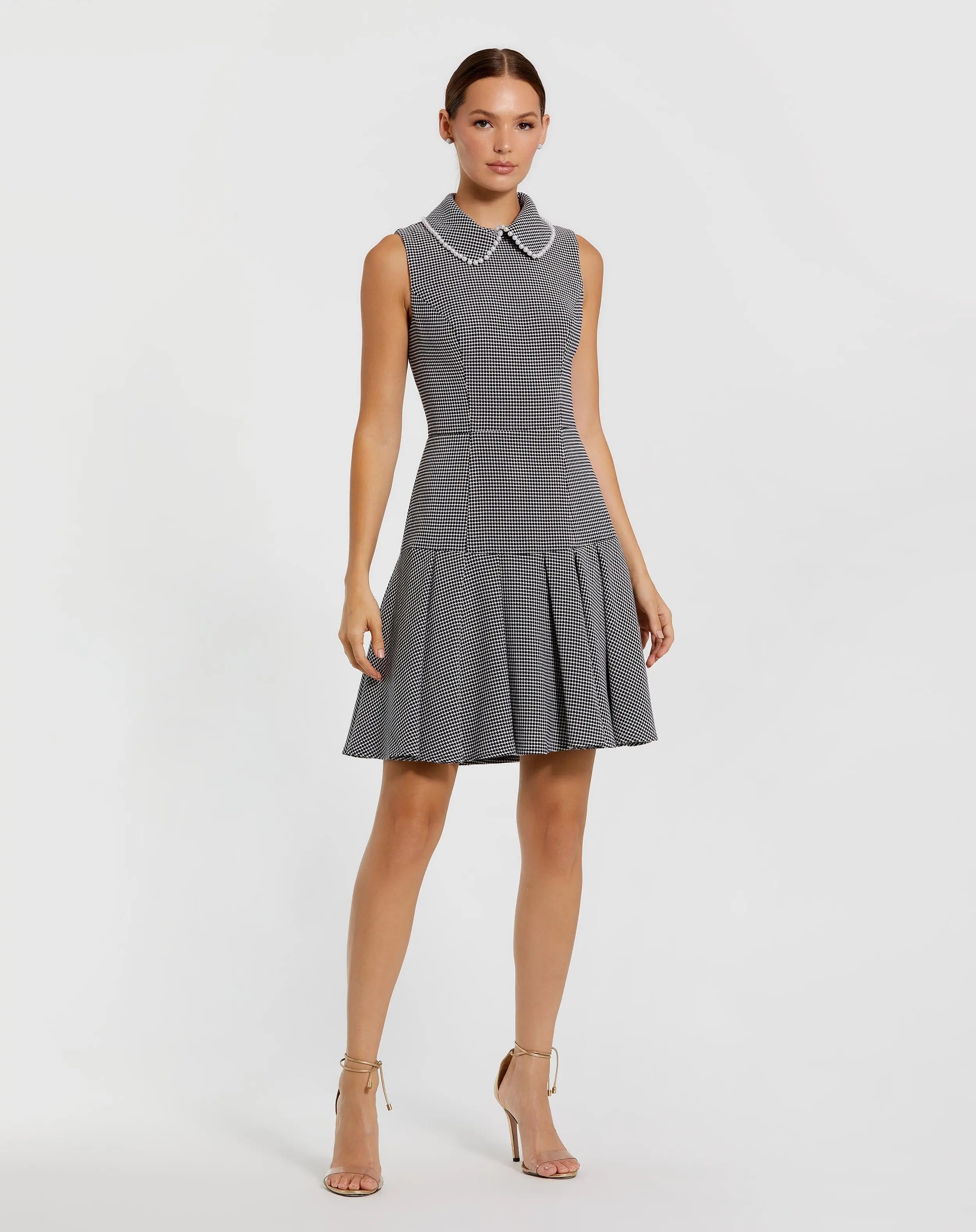 Black Sleeveless Collared Boucle Mini Dress-Myartka