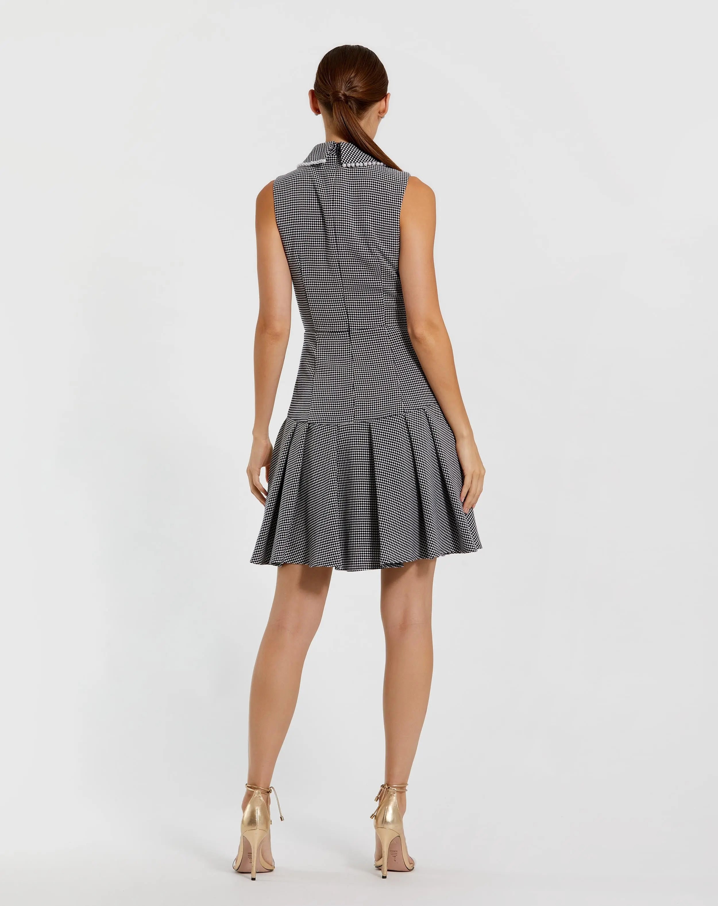 Black Sleeveless Collared Boucle Mini Dress-Myartka