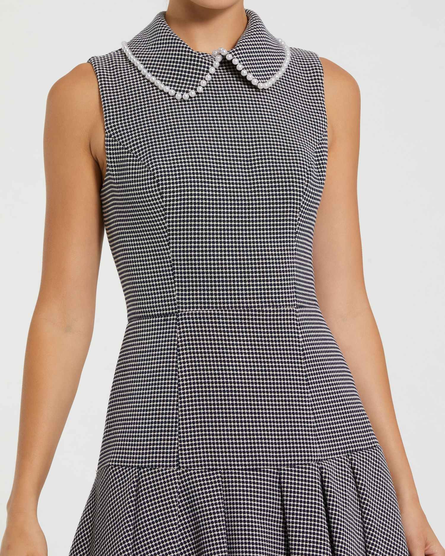 Black Sleeveless Collared Boucle Mini Dress-Myartka