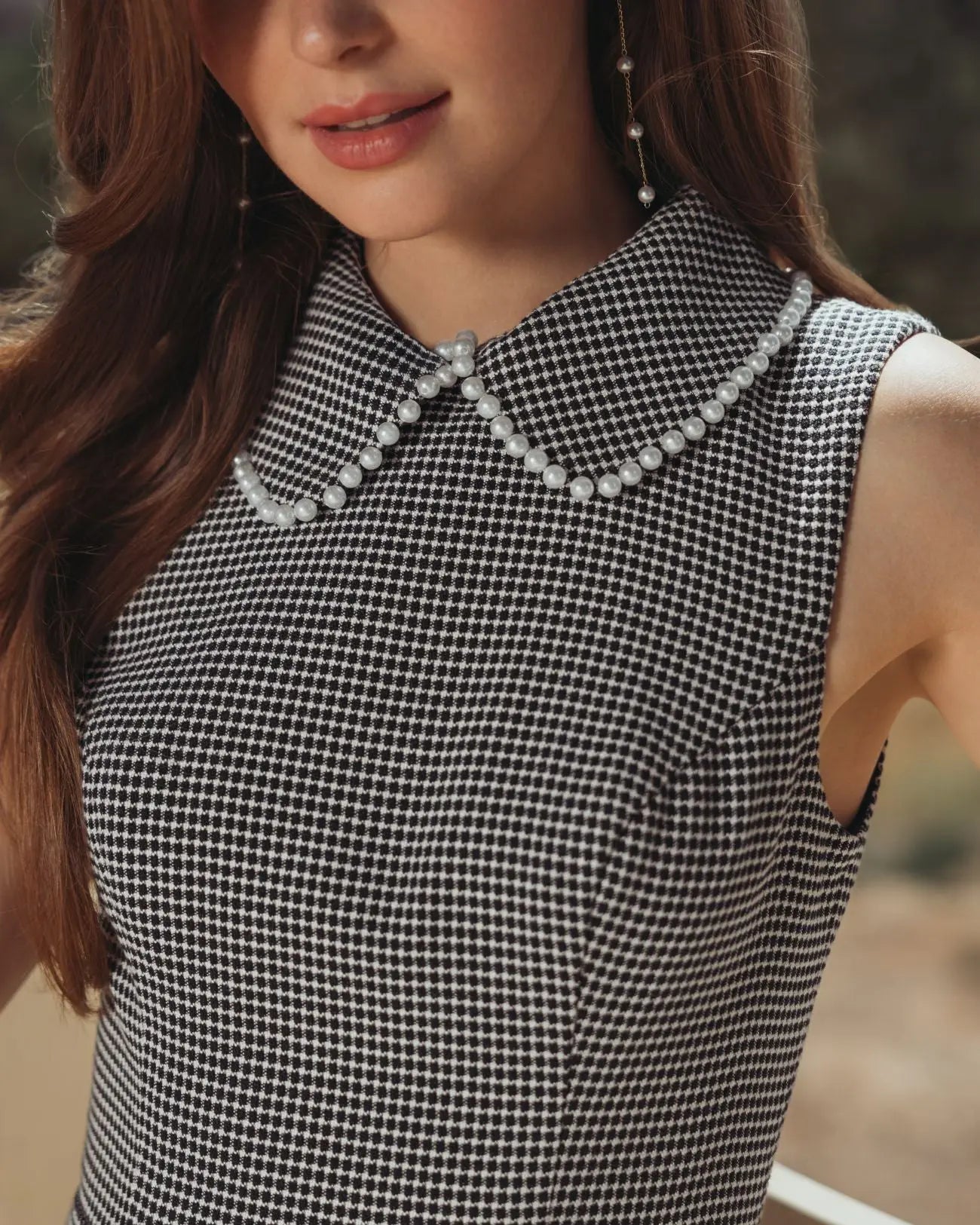 Black Sleeveless Collared Boucle Mini Dress-Myartka