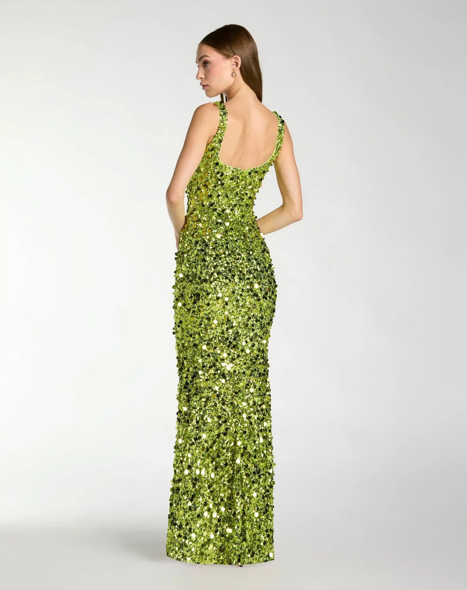 Green Sleeveless Paillette Sequin Column Gown-Myartka