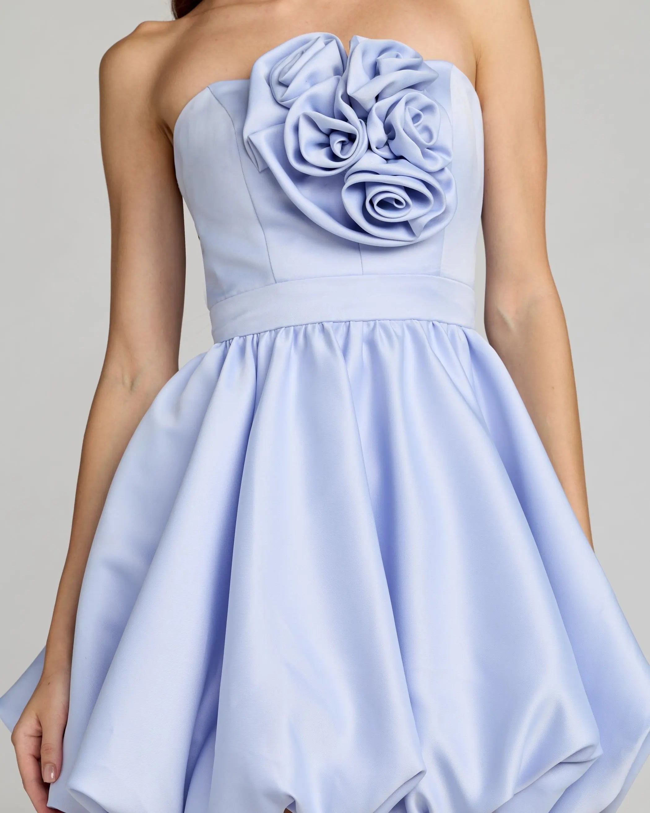 Purple Strapless Bubble Hem Mini Dress-Myartka