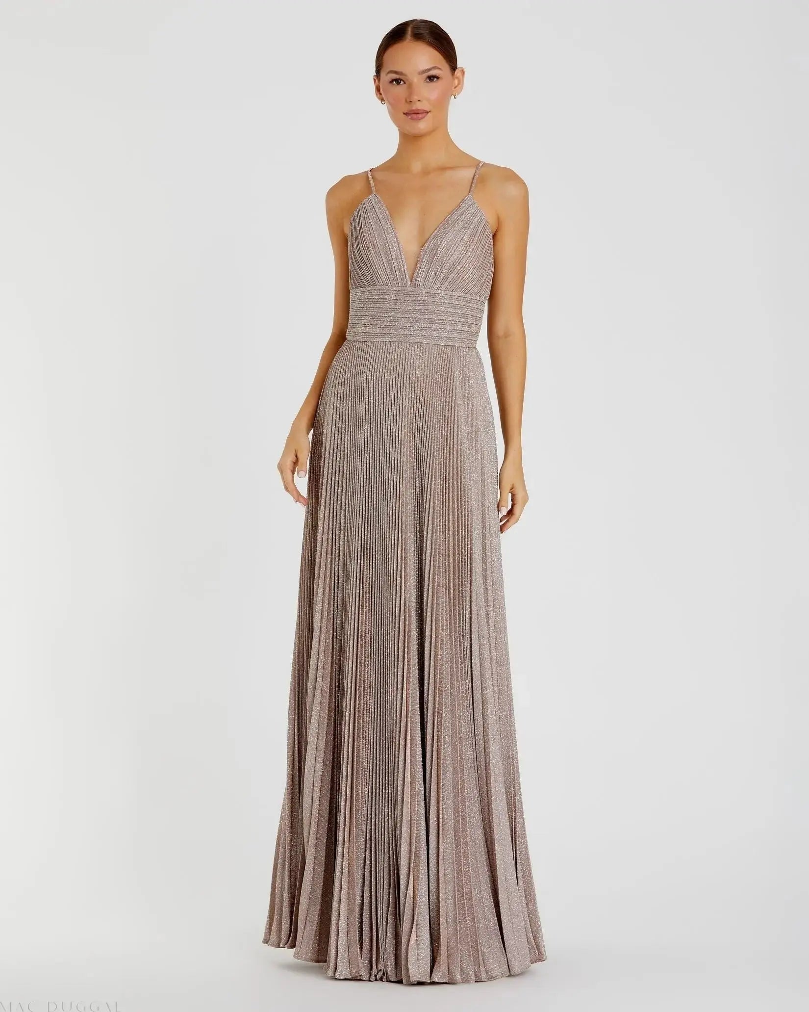 Pink Shimmer Pleated V-Neck Gown - FINAL SALE-Myartka