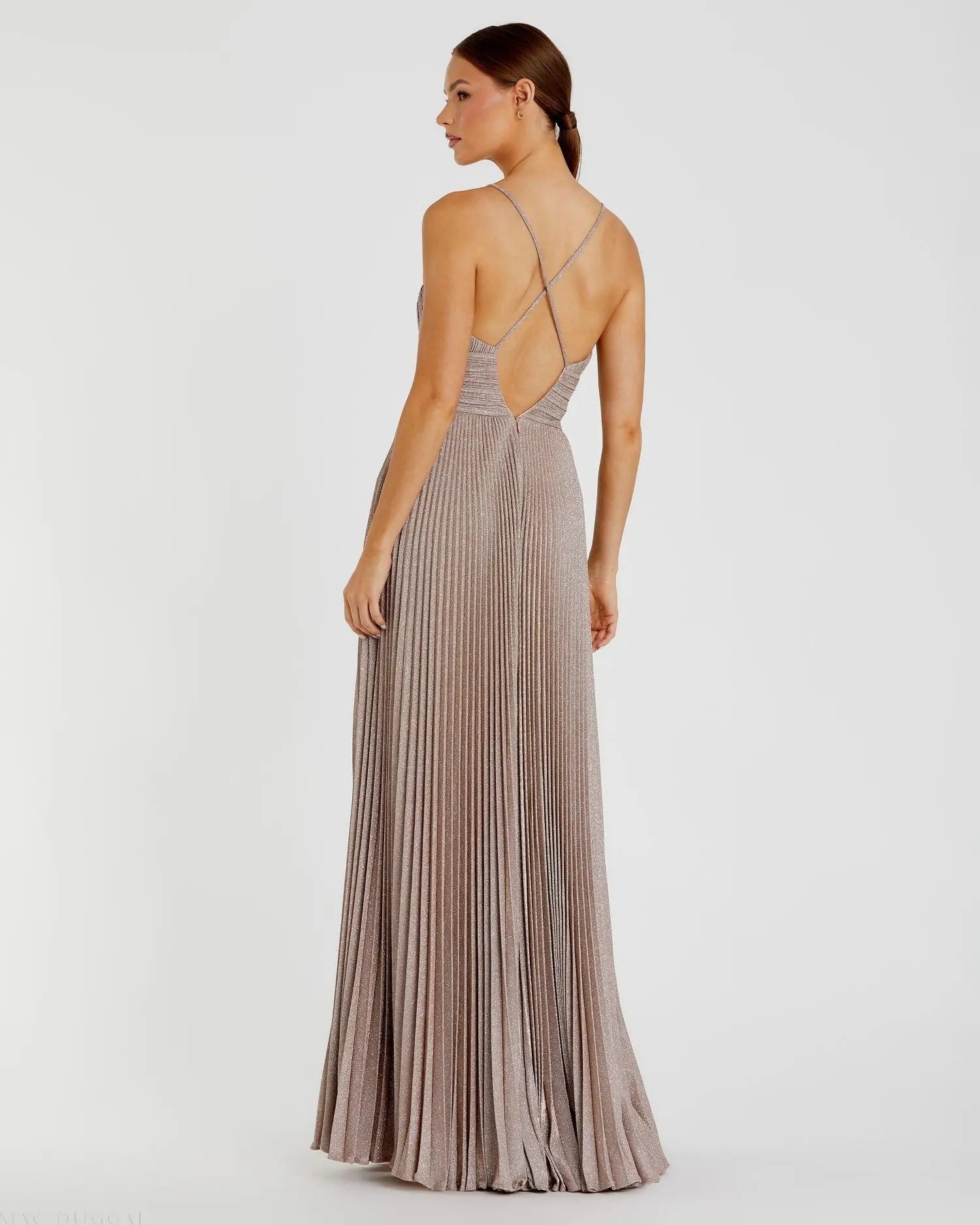 Pink Shimmer Pleated V-Neck Gown - FINAL SALE-Myartka