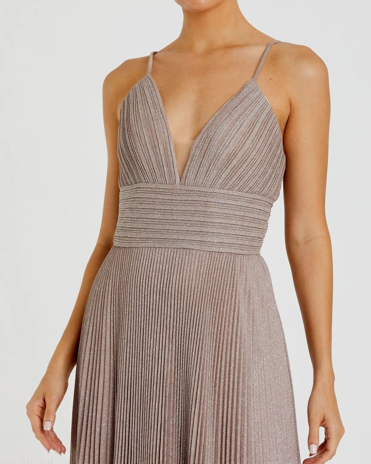 Pink Shimmer Pleated V-Neck Gown - FINAL SALE-Myartka