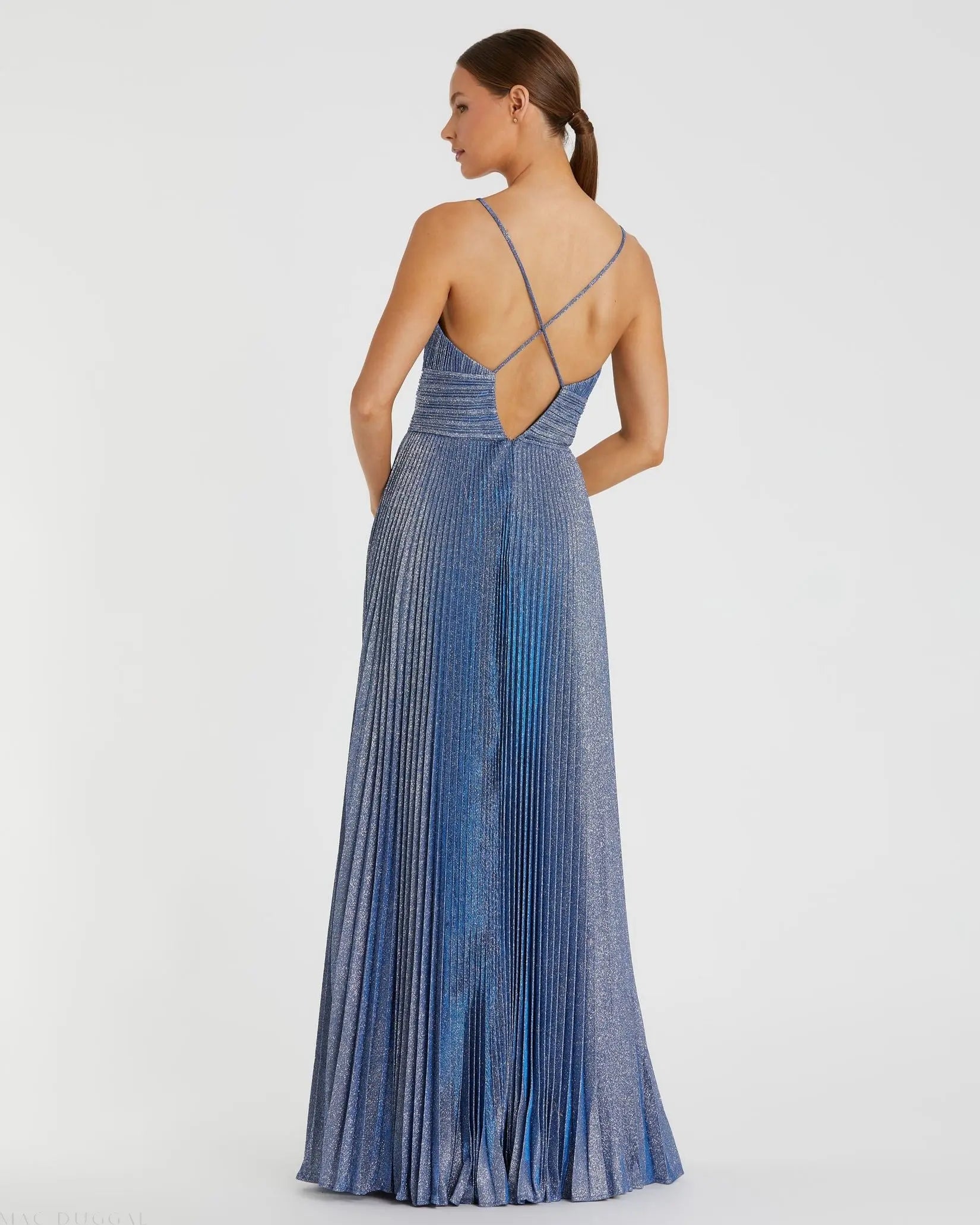 Blue Shimmer Pleated V-Neck Gown - FINAL SALE-Myartka