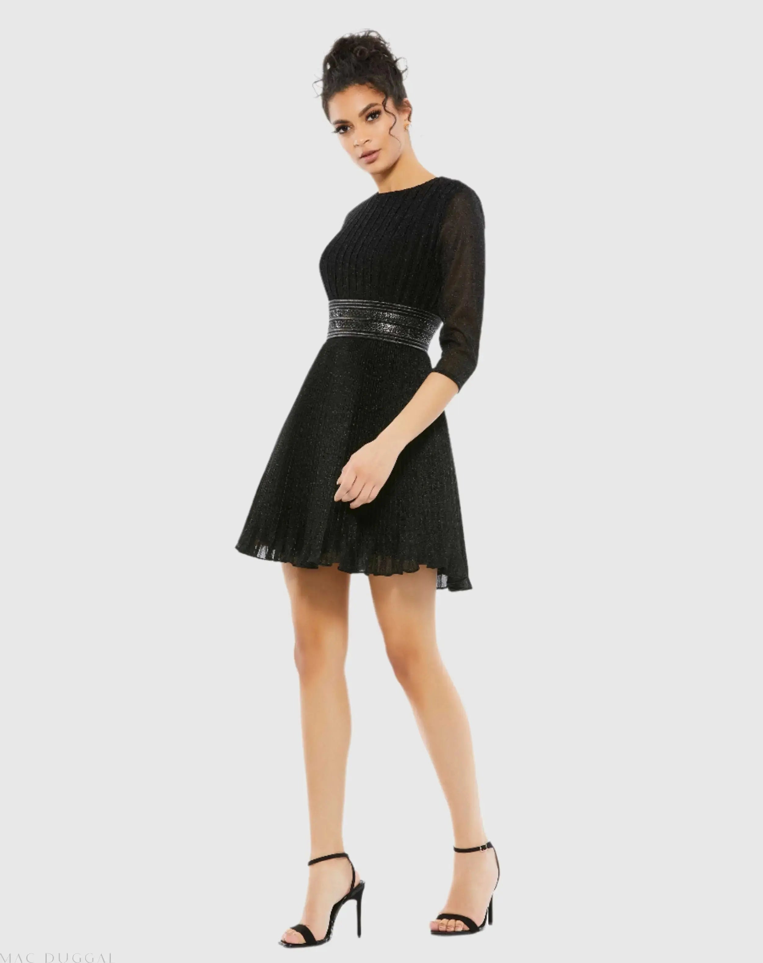 Shimmer Infused Pleated Mini Dress-Myartka