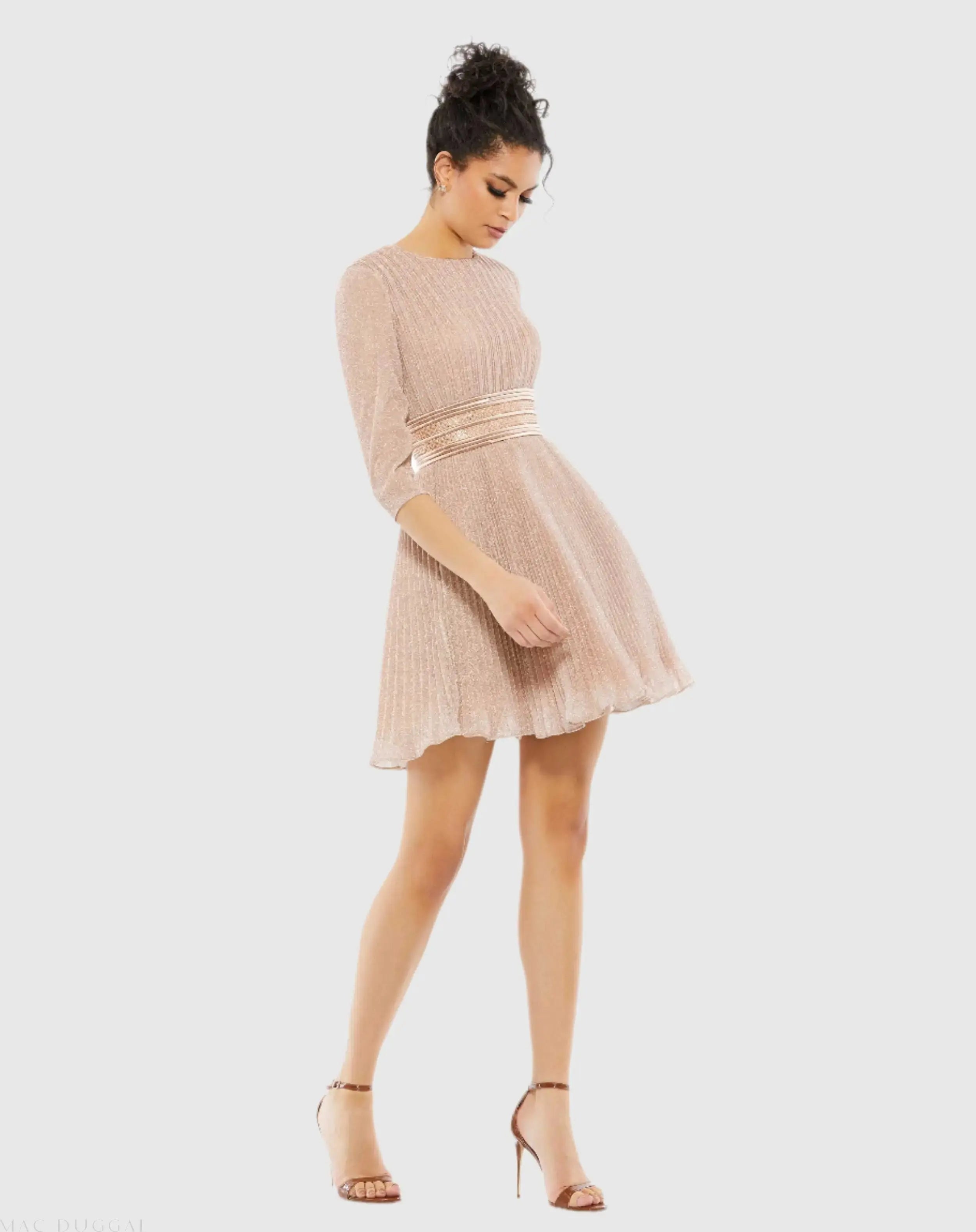 Shimmer Infused Pleated Mini Dress-Myartka