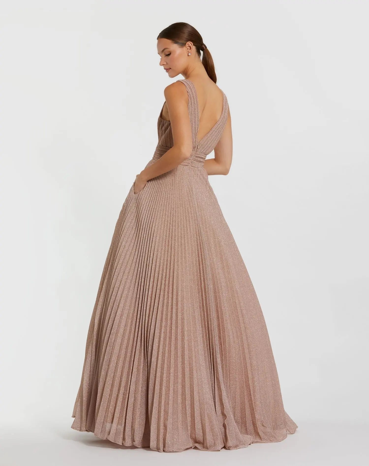 Pink Shimmering Pleated Sleeveless Gown-Myartka