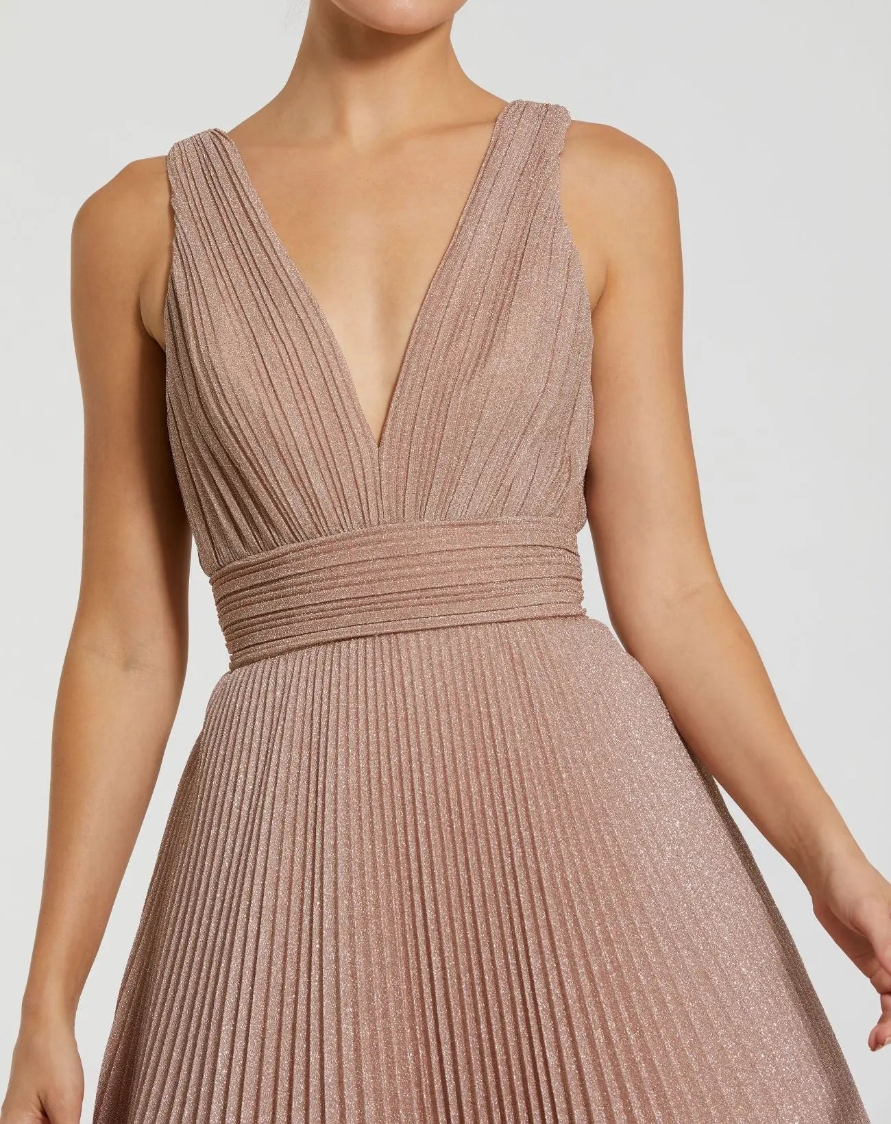 Pink Shimmering Pleated Sleeveless Gown-Myartka