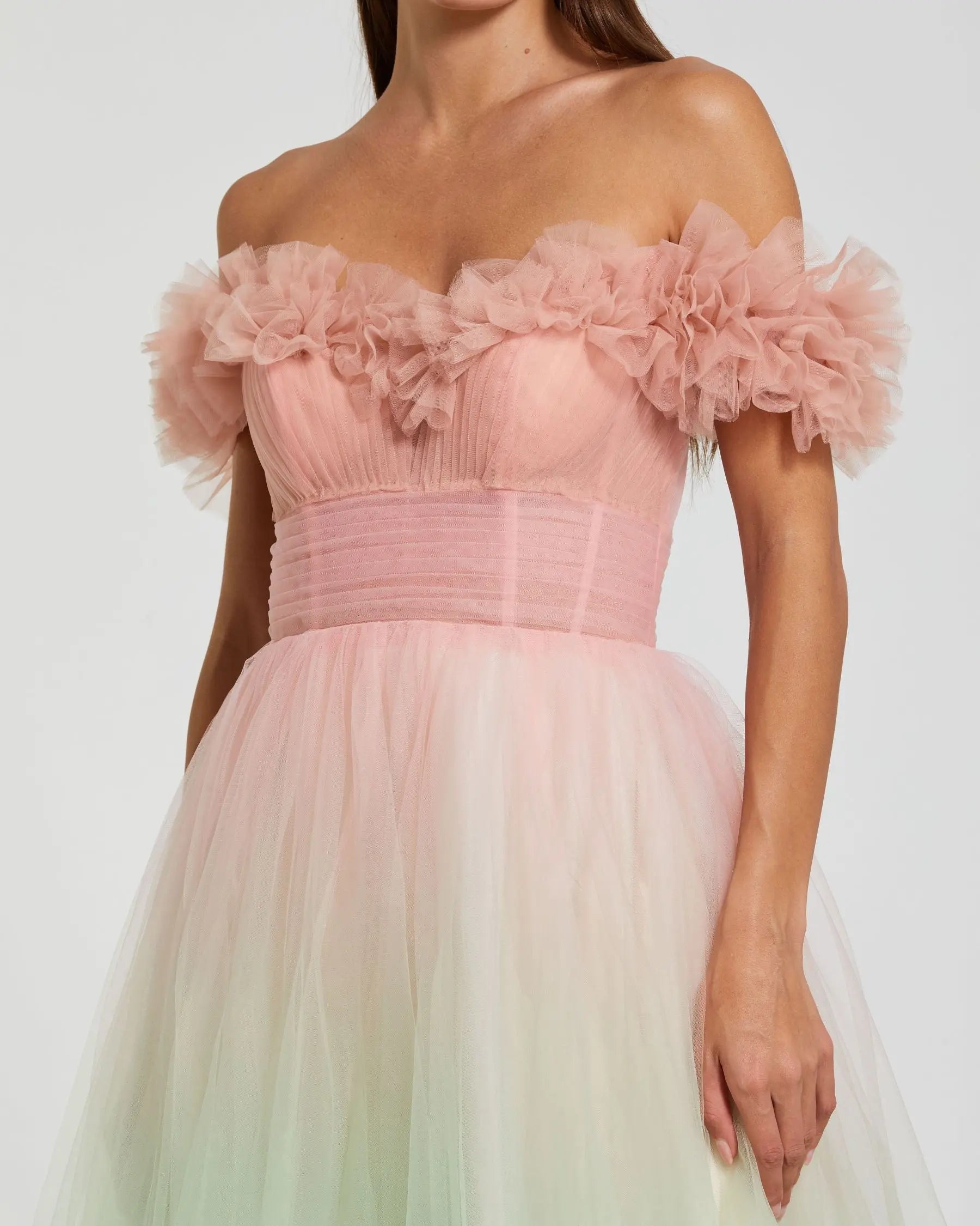 Multicolor Off The Shoulder Ombre Tulle Ballgown-Myartka
