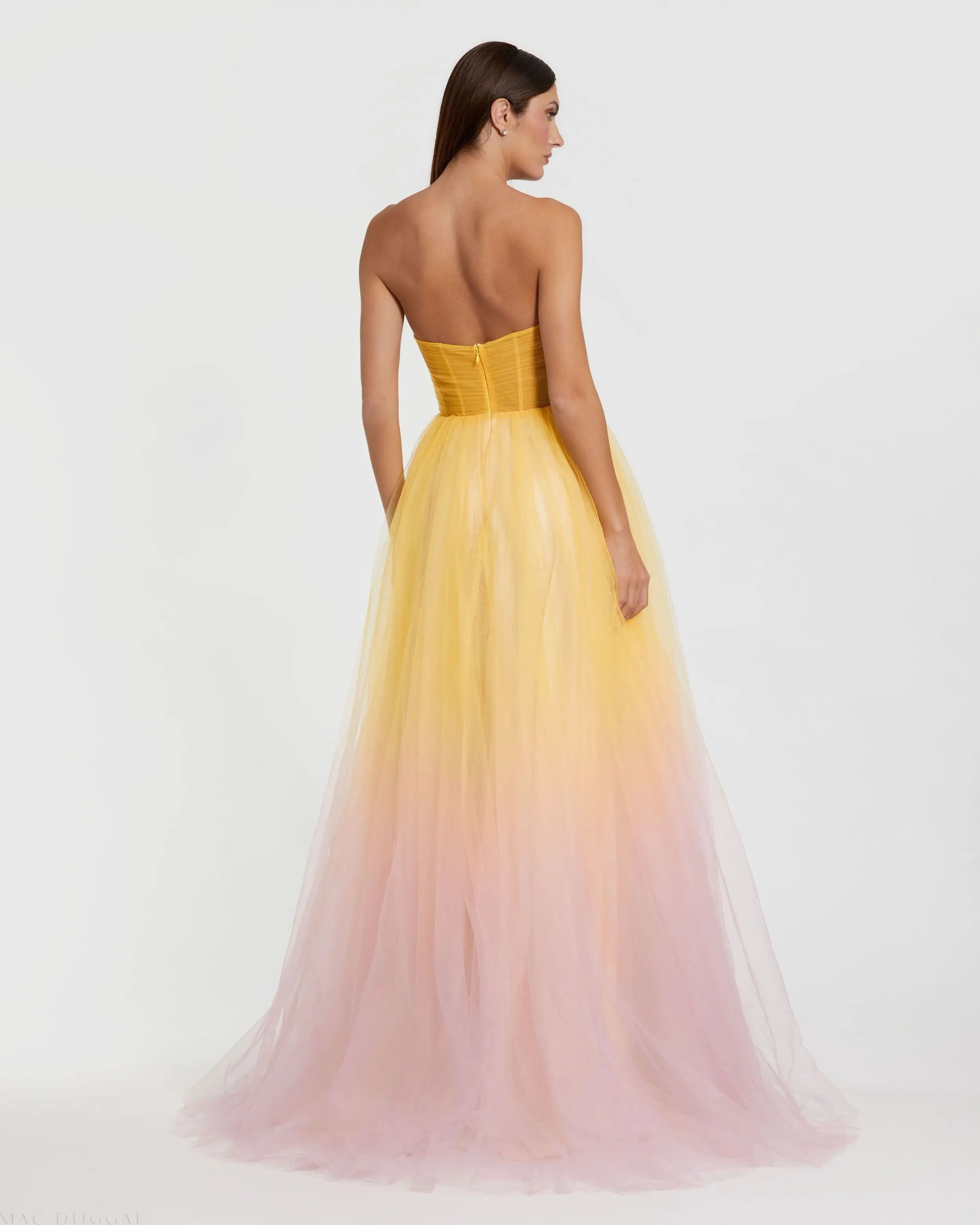 Yellow and Pink Strapless Corset Ombre Tulle Ballgown-Myartka