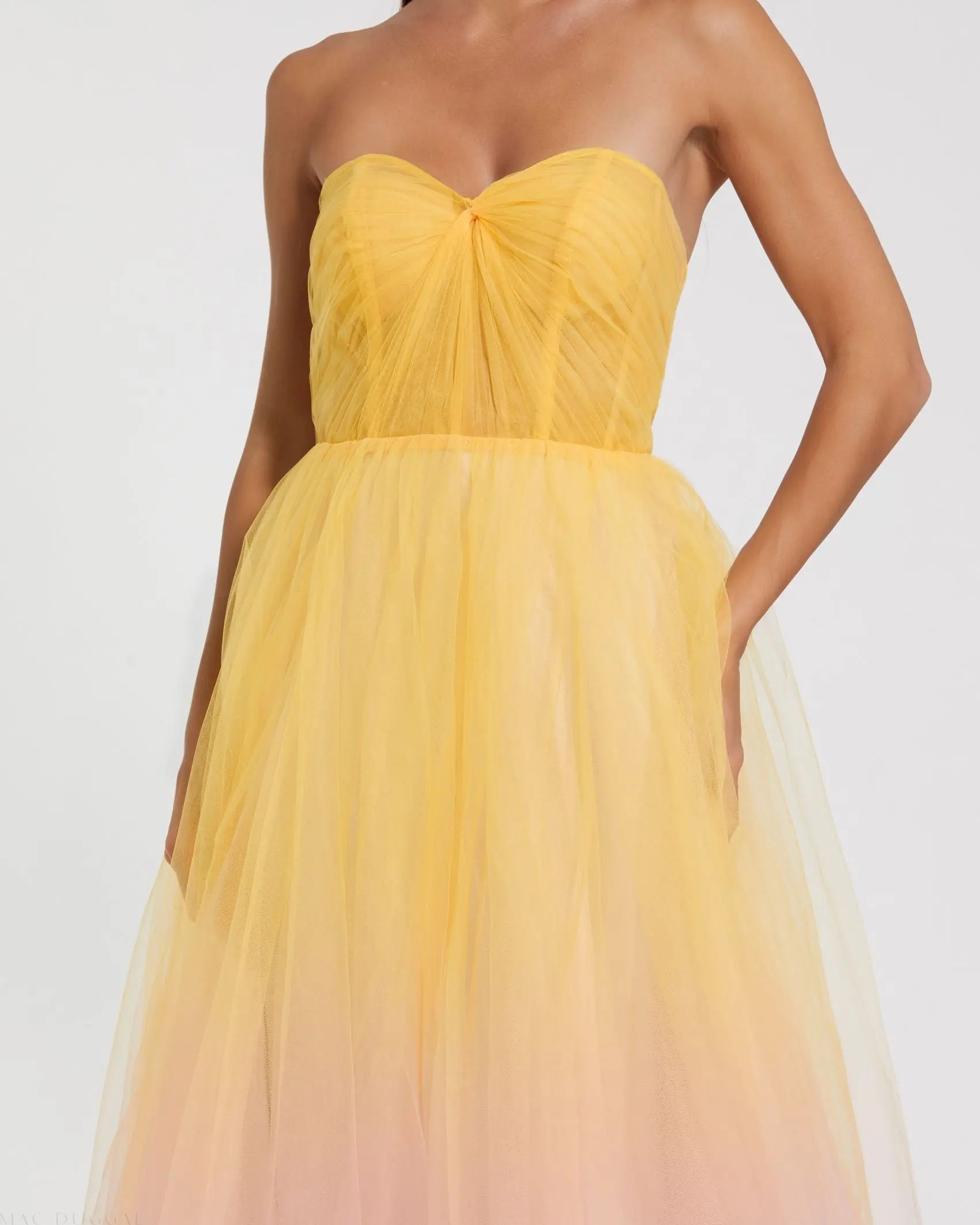 Yellow and Pink Strapless Corset Ombre Tulle Ballgown-Myartka