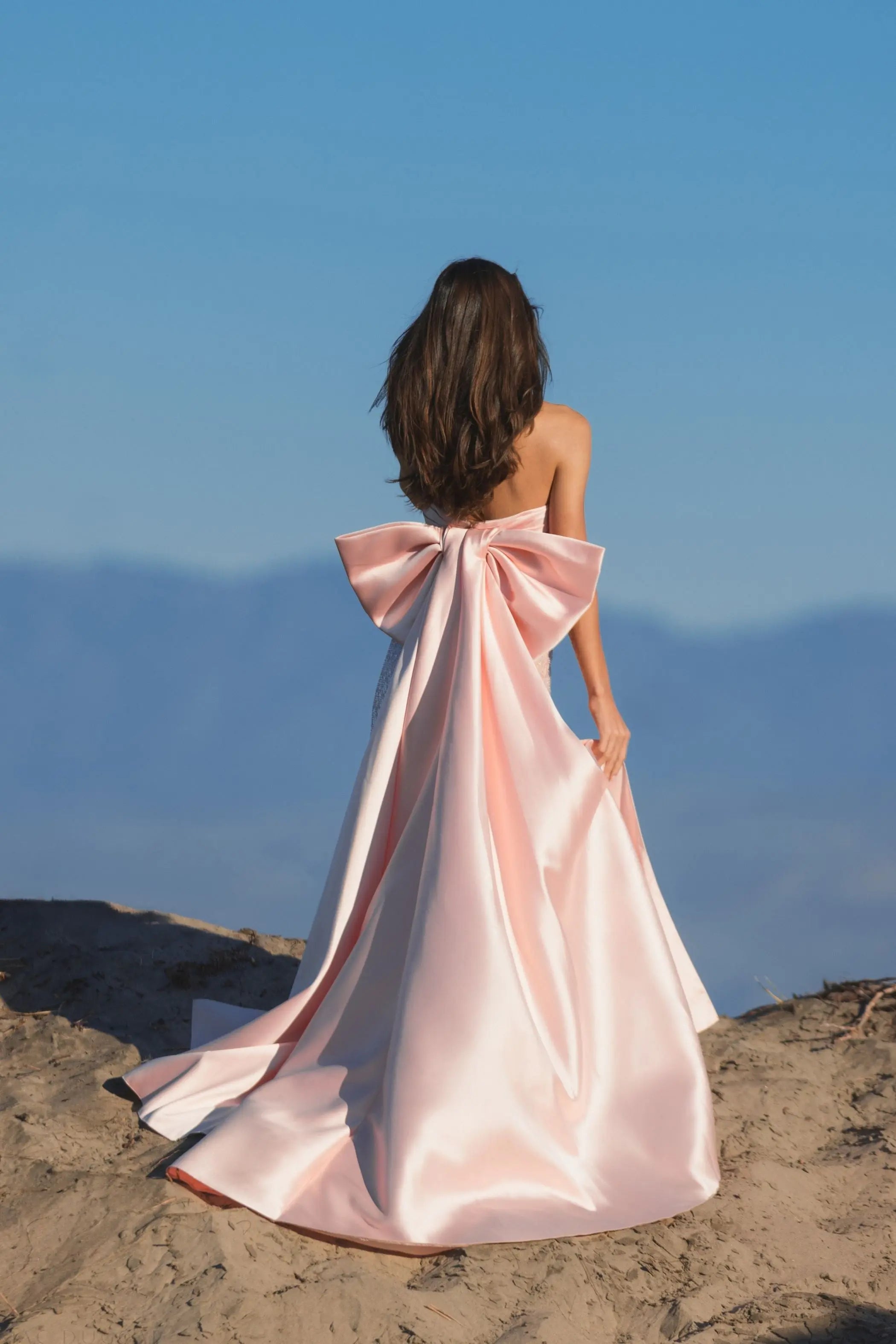 Pink Strapless Embellished Gown With Back Bow Detail-Myartka
