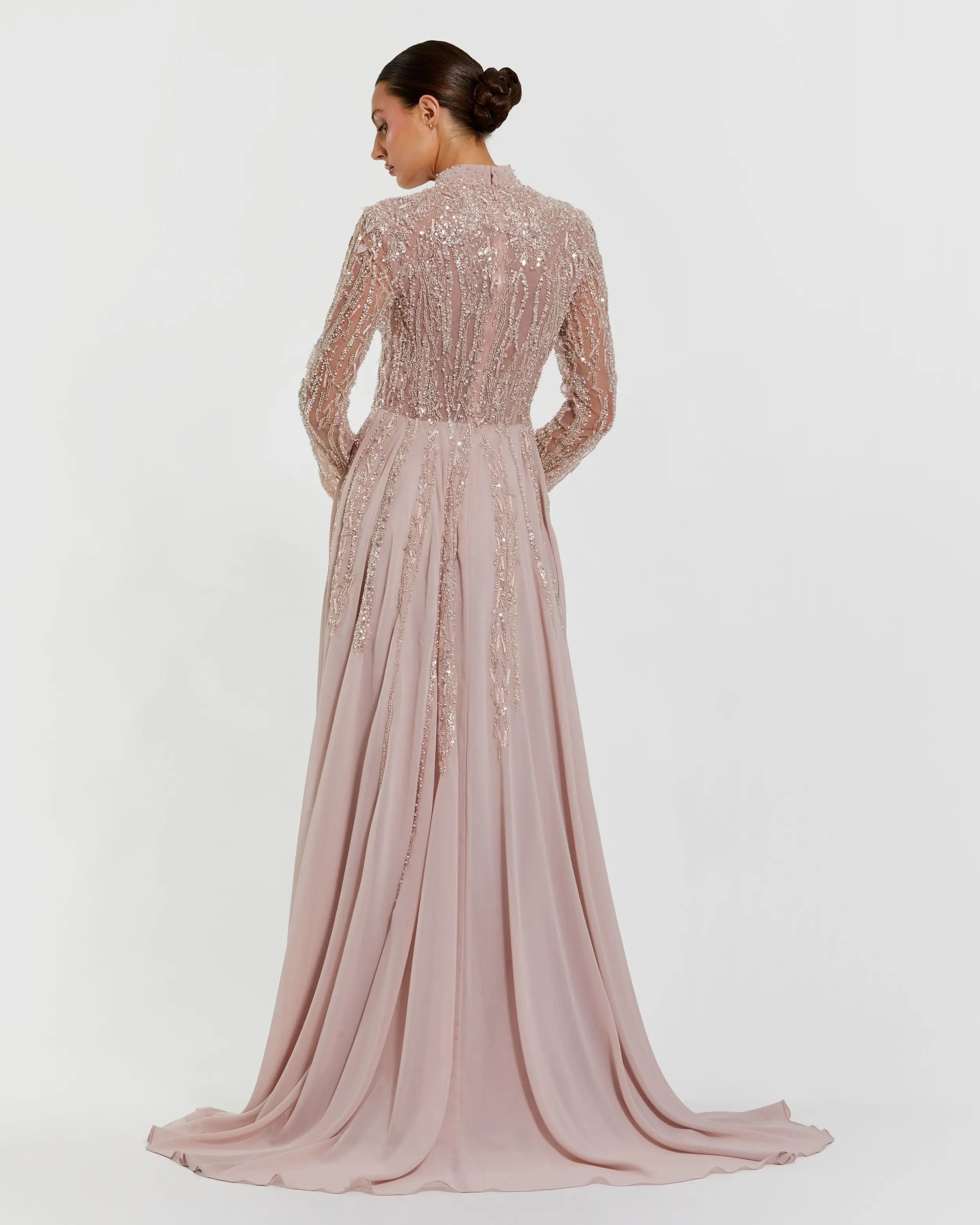 Light Purple Embellished Long Sleeve Gown with Slit-Myartka