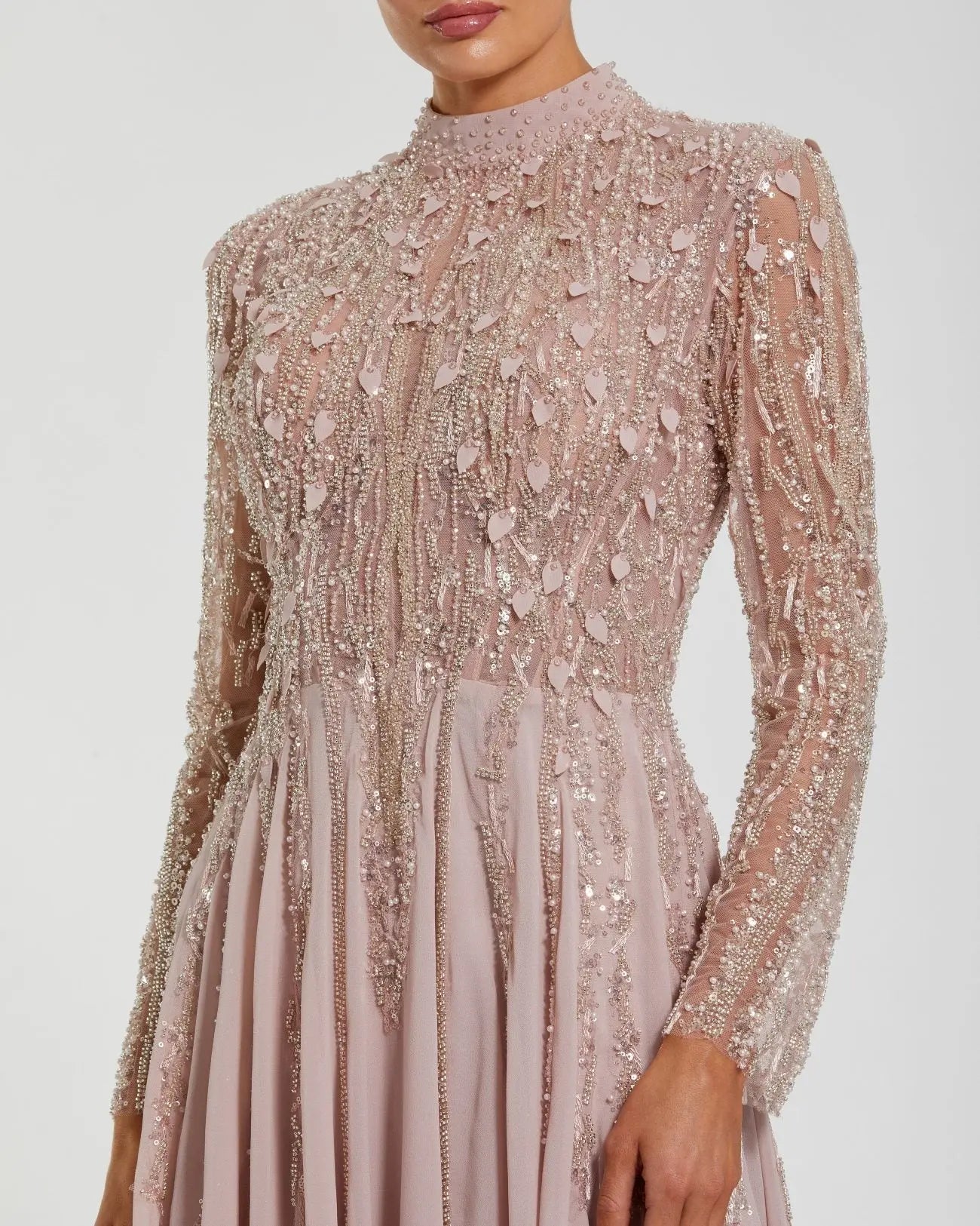 Light Purple Embellished Long Sleeve Gown with Slit-Myartka