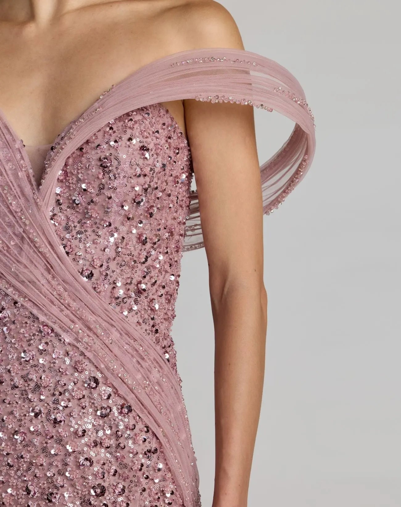 Pink Embellished Strapless Gown With Sculptural Drape-Myartka
