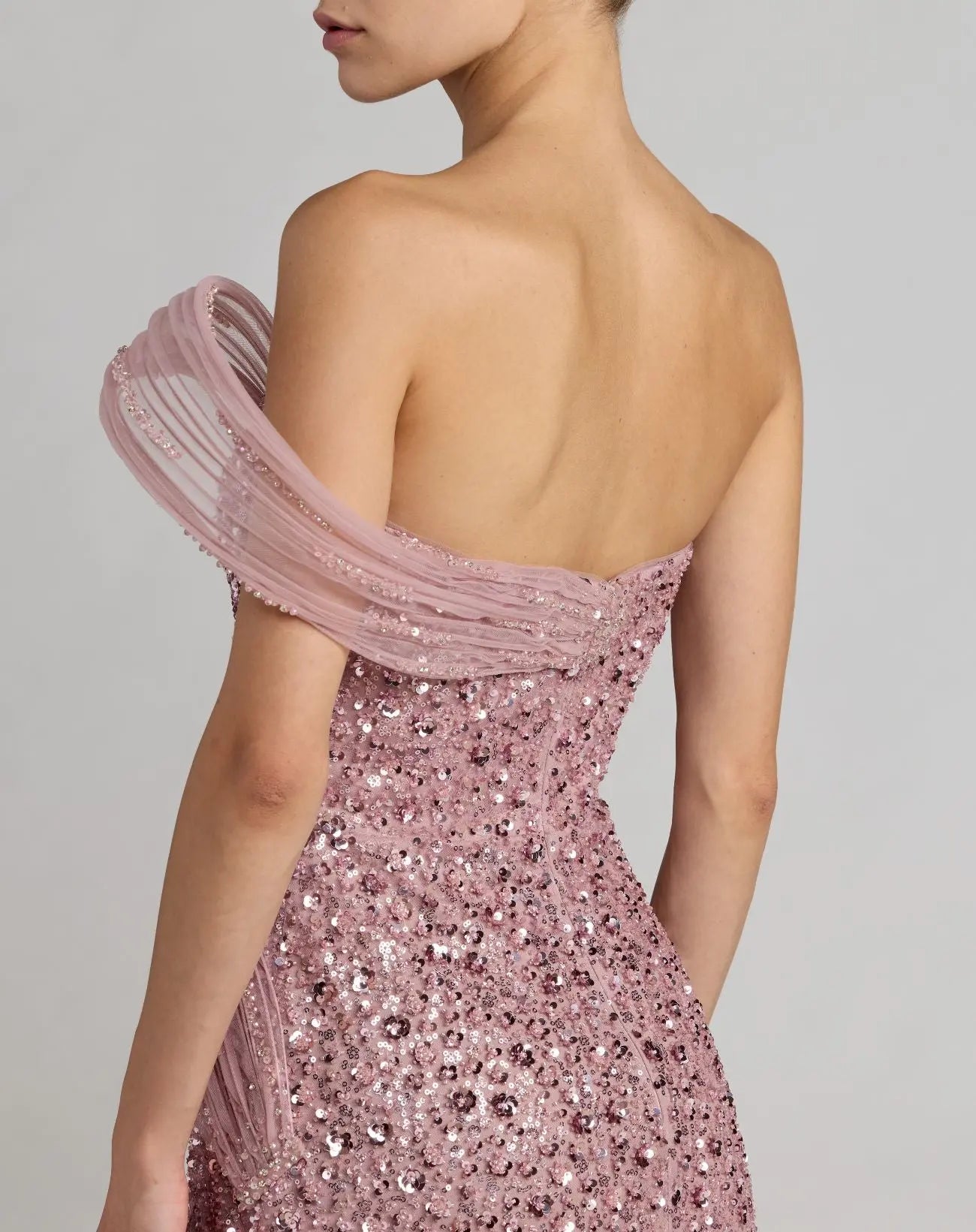 Pink Embellished Strapless Gown With Sculptural Drape-Myartka