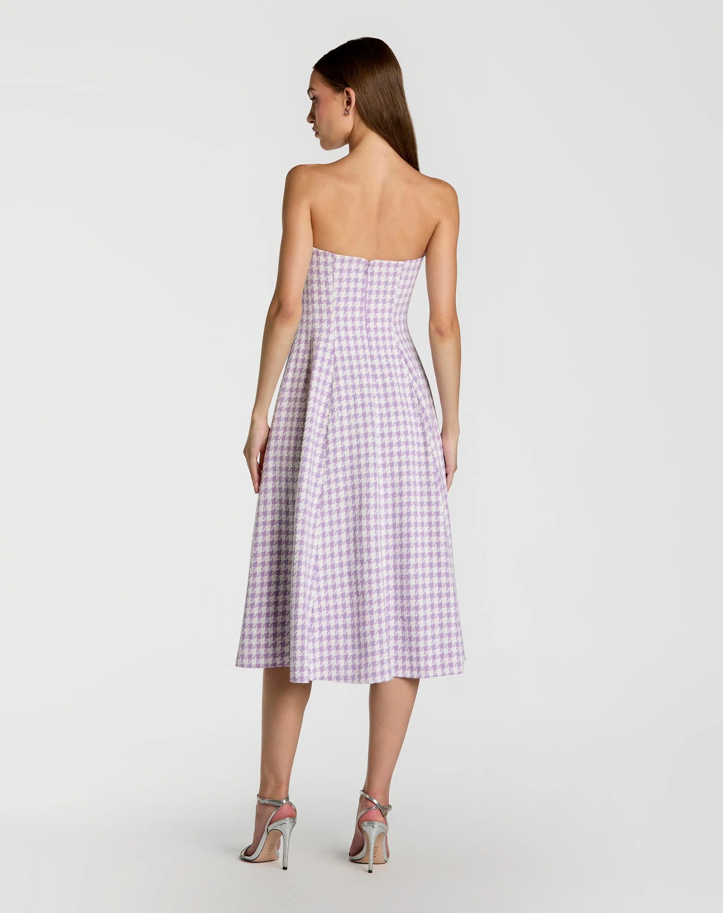 Purple Embellished Boucle Strapless Midi Dress-Myartka