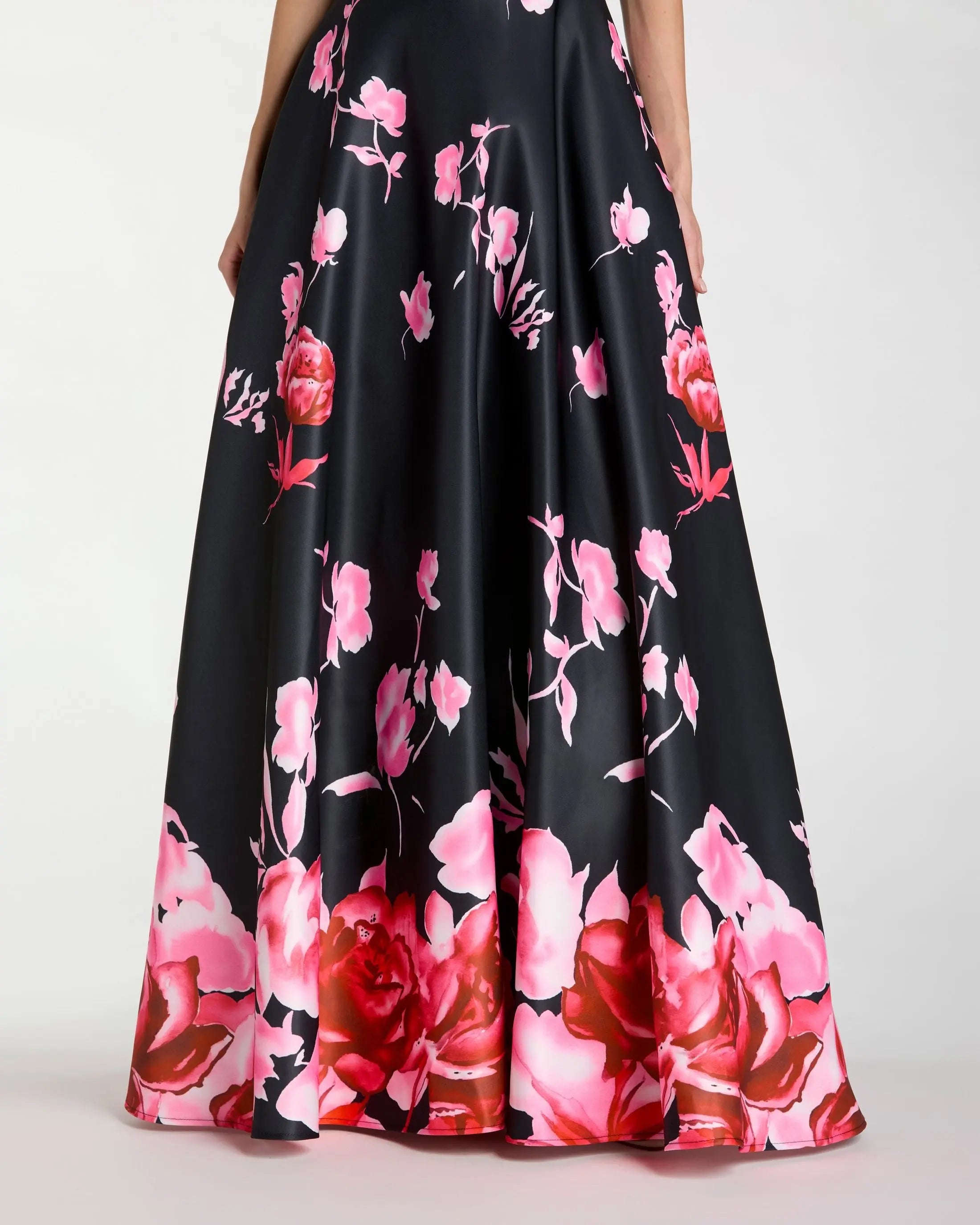 Black Square Neck Floral Print Ball Gown-Myartka