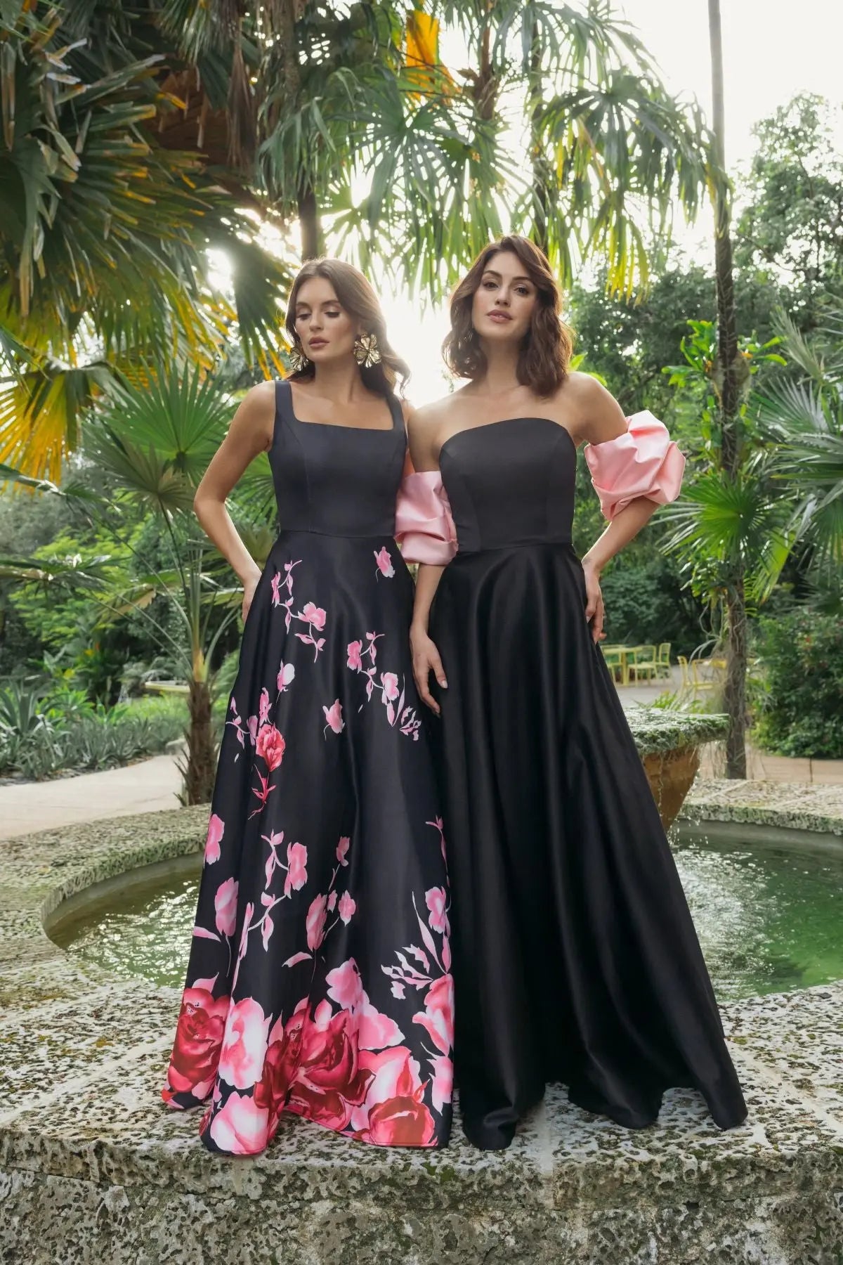 Black Satin Off The Shoulder Puff Sleeve Ball Gown-Myartka