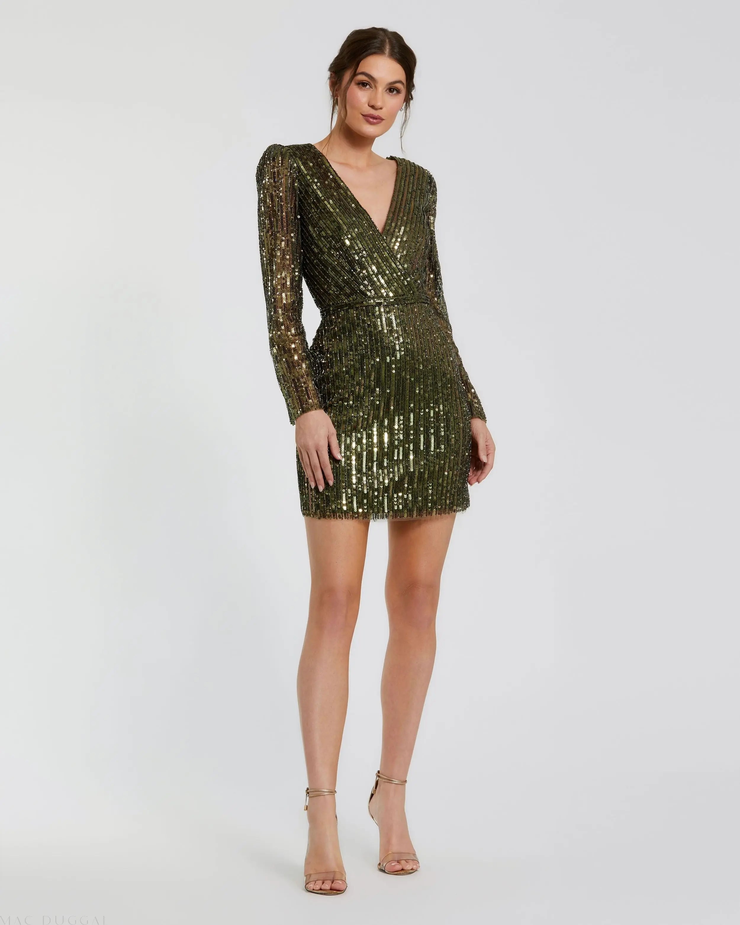 Green Long Sleeve Sequined Mini Dress - FINAL SALE-Myartka