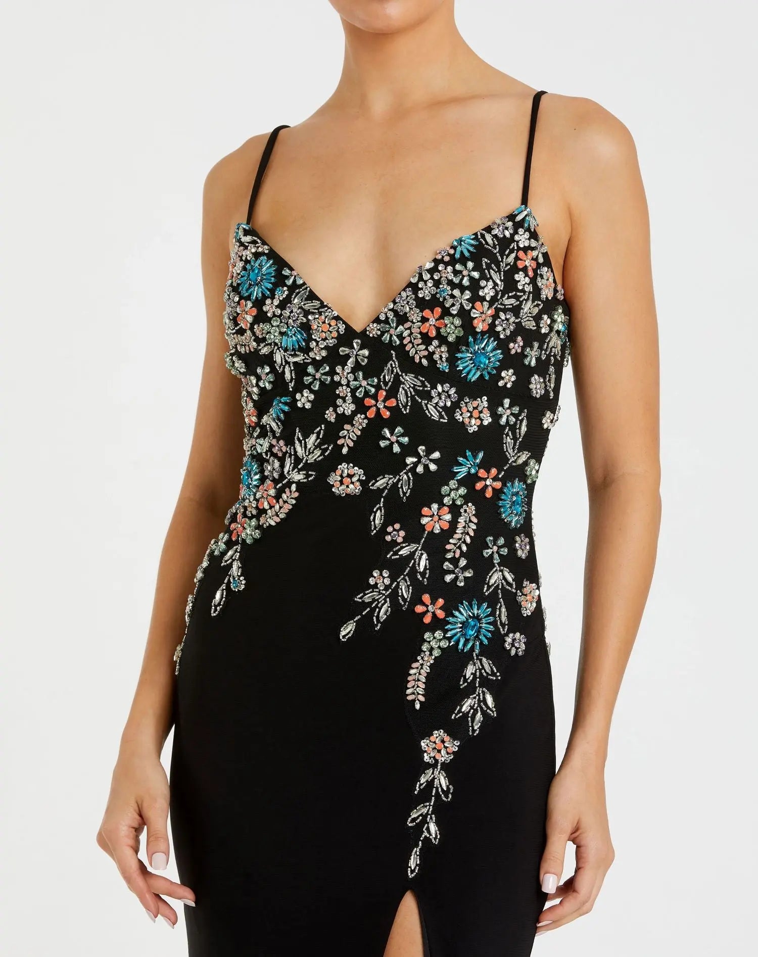 Black Multi Color Beaded Floral Cami Gown - FINAL SALE-Myartka