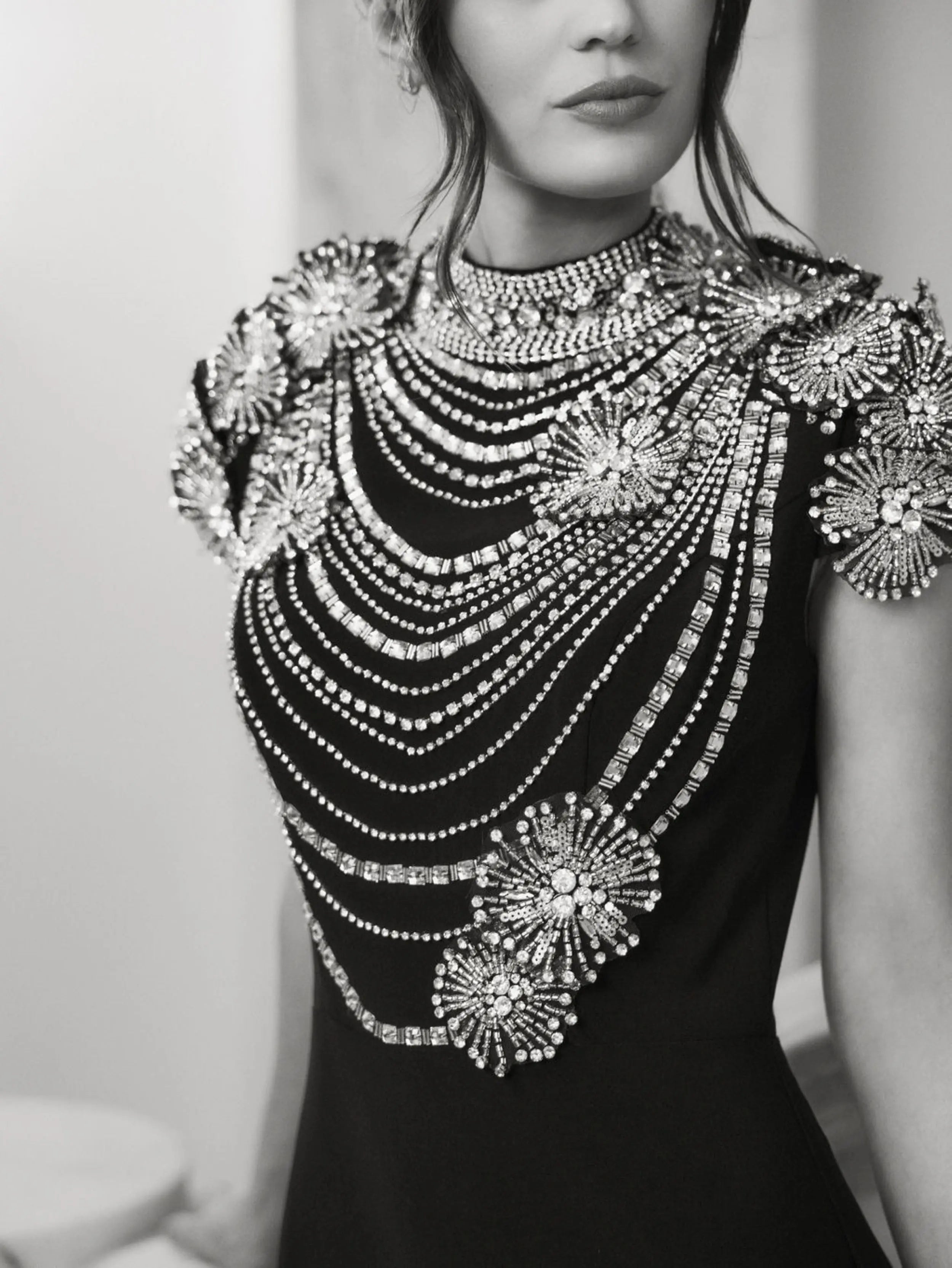 Black High Neck Embellished Column Gown-Myartka