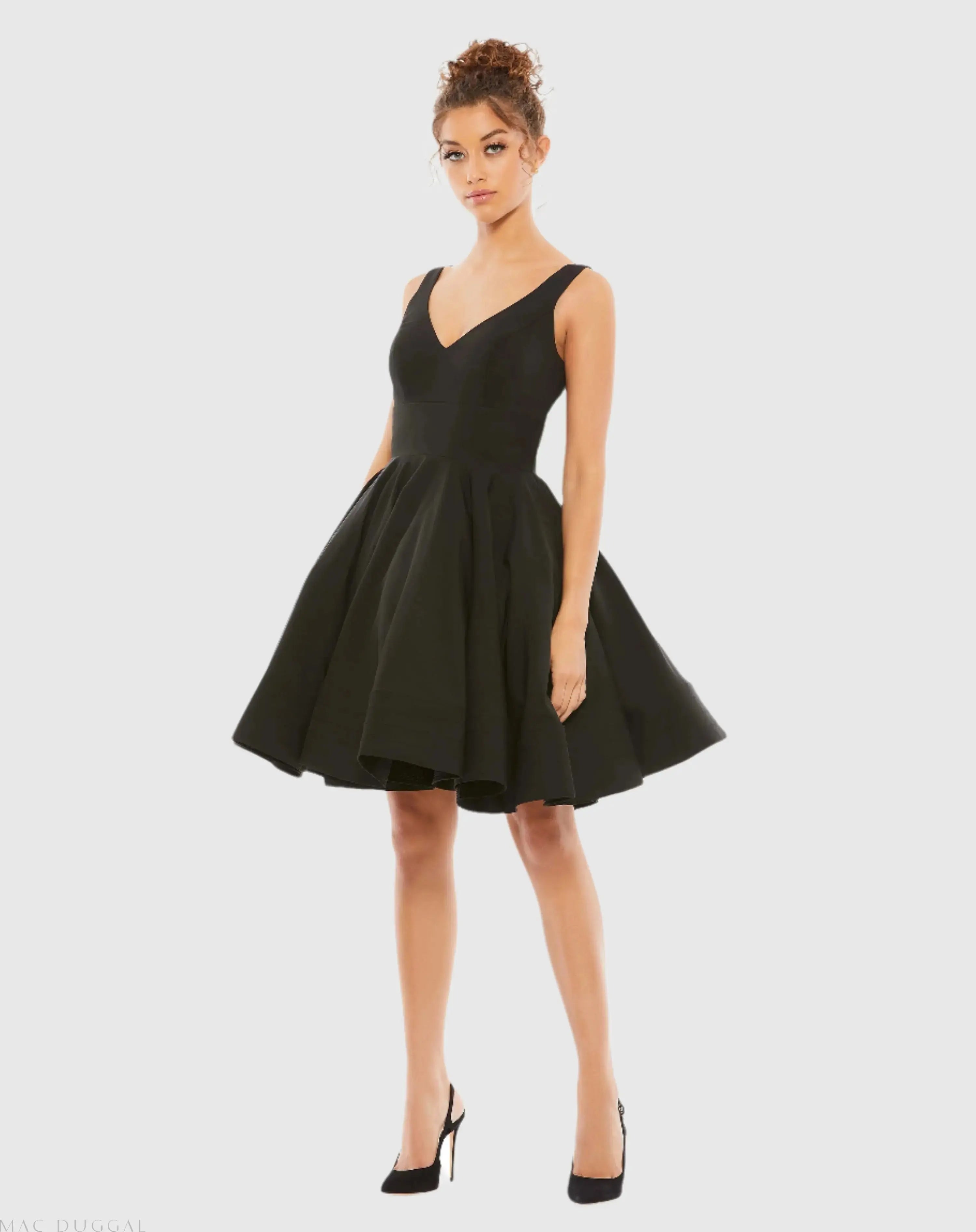 V Neck Fit & Flare Mini Dress-Myartka