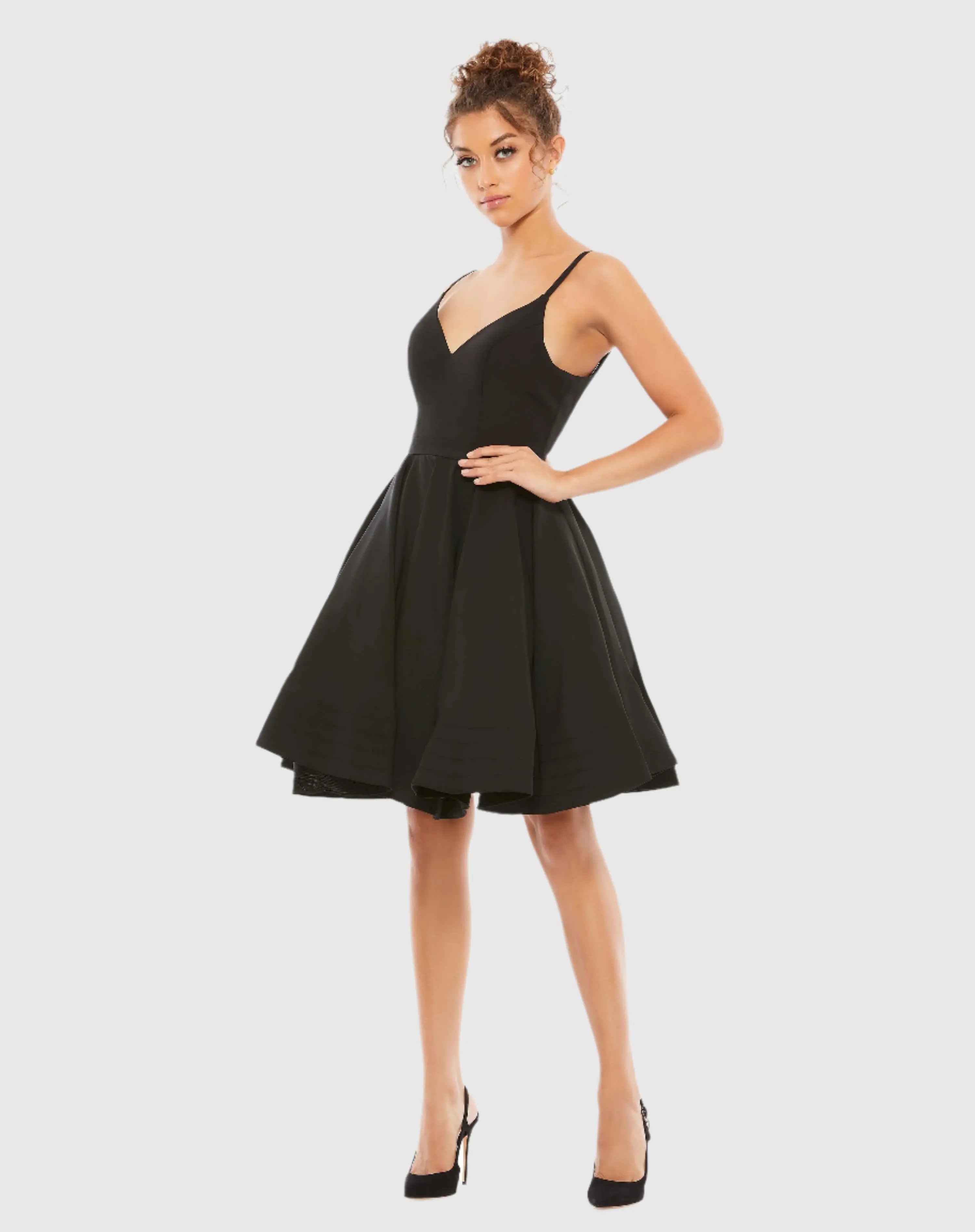 Black Low Back A-Line Party Dress-Myartka