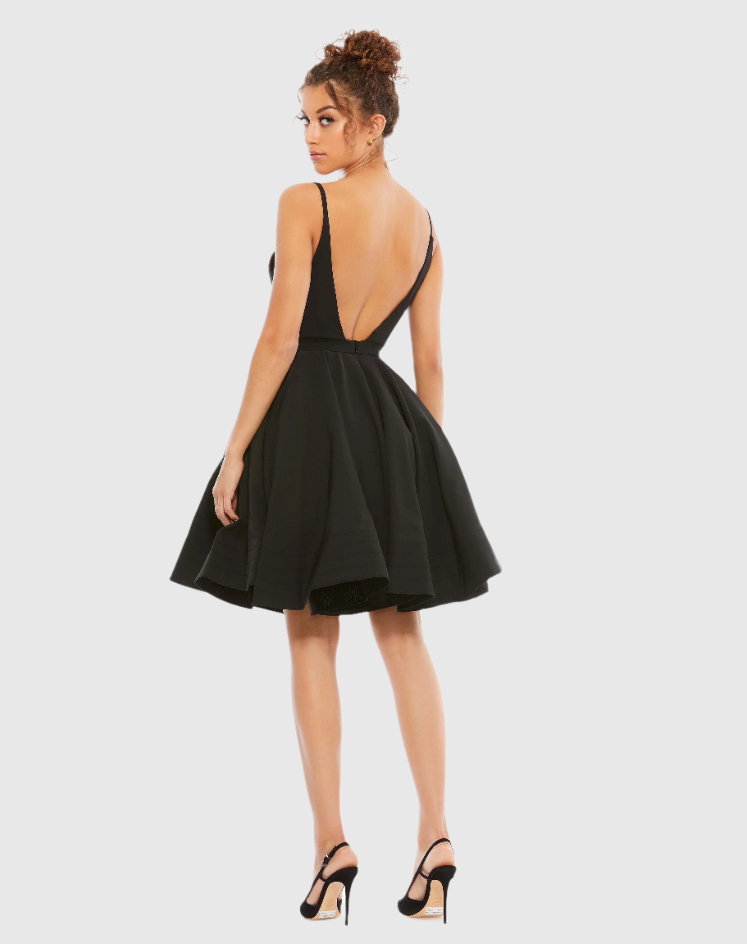 Black Low Back A-Line Party Dress-Myartka